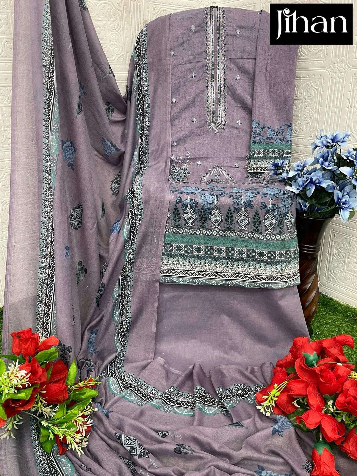 JIHAN PRESTIGE LAWN COLLECTION DESIGN NO - 3492-3493-3494-3495 PURE LAWN PRINT EXCLUSIVE HEAVY SELF EMBROIDERED SALWAR SUIT