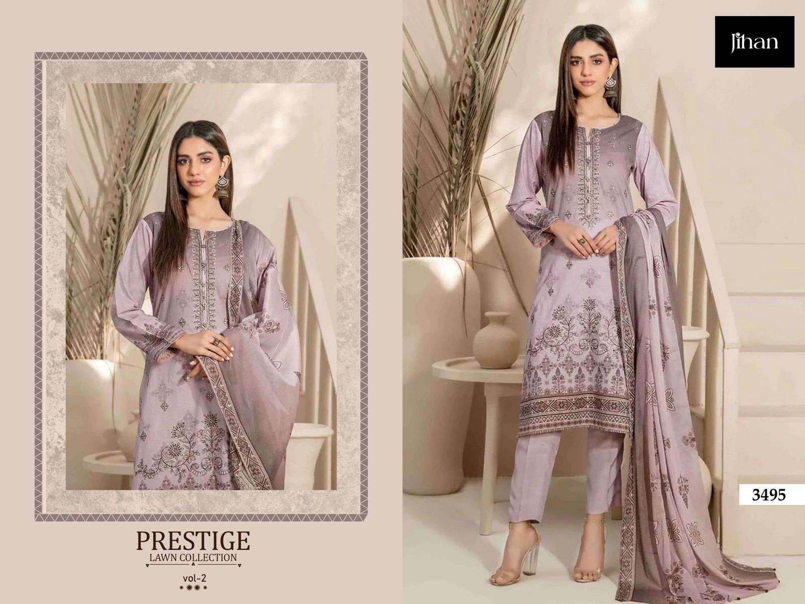 JIHAN PRESTIGE LAWN COLLECTION DESIGN NO - 3492-3493-3494-3495 PURE LAWN PRINT EXCLUSIVE HEAVY SELF EMBROIDERED SALWAR SUIT