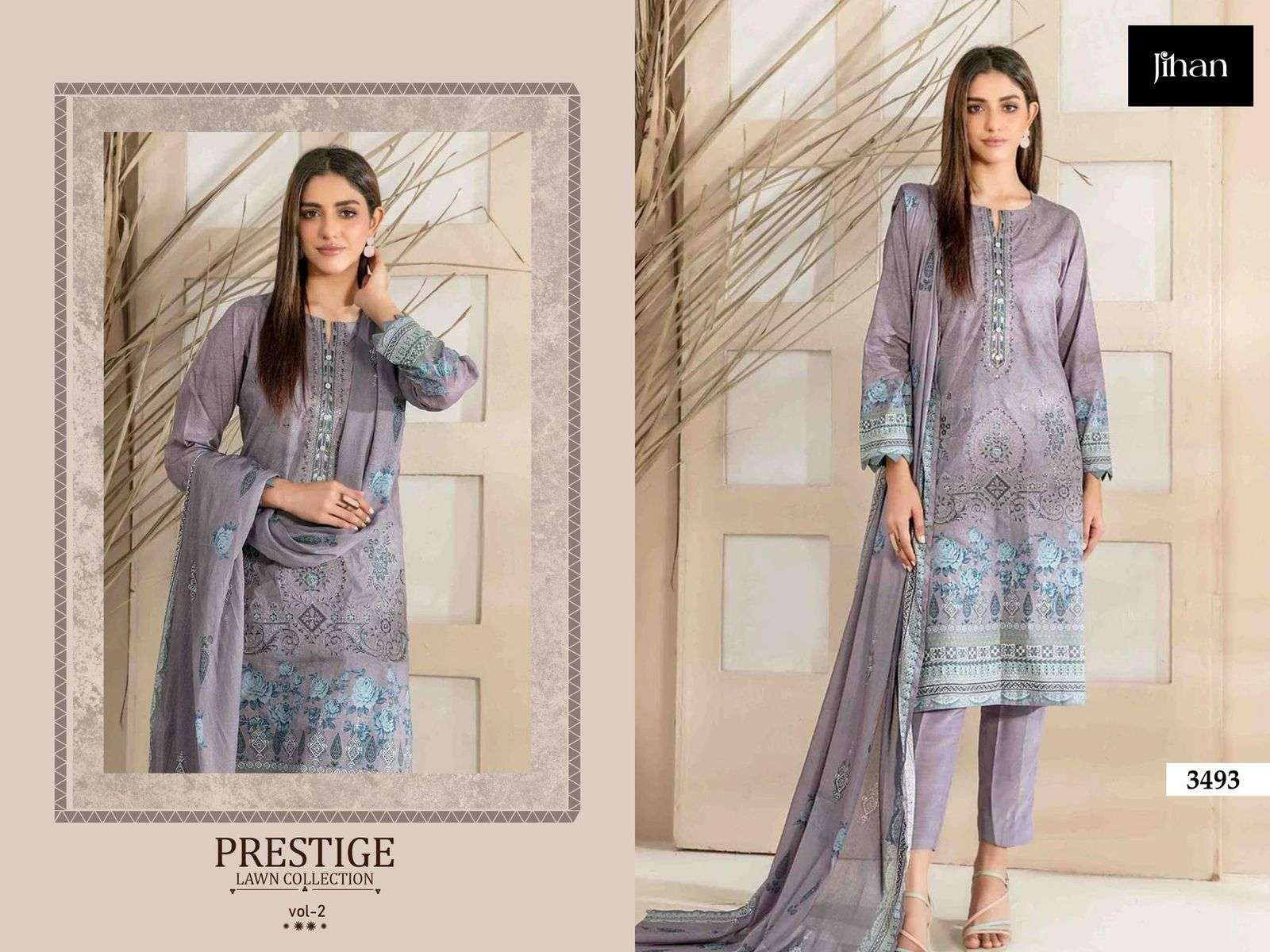 JIHAN PRESTIGE LAWN COLLECTION DESIGN NO - 3492-3493-3494-3495 PURE LAWN PRINT EXCLUSIVE HEAVY SELF EMBROIDERED SALWAR SUIT