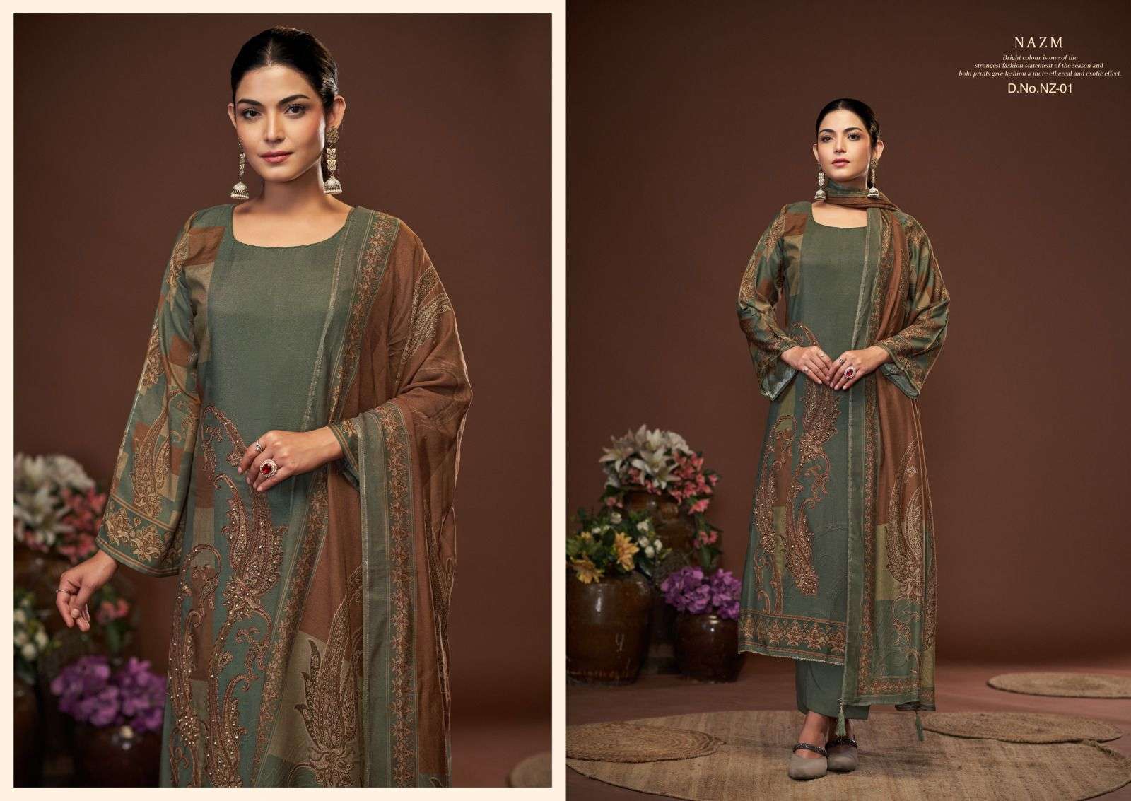 KARVA DESINER STUDIO NAZM VISCOSE DIGITAL PRINT WITH HAND WORK DESIGNER SUIT