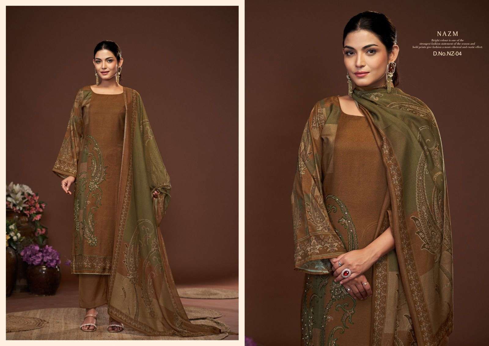 KARVA DESINER STUDIO NAZM VISCOSE DIGITAL PRINT WITH HAND WORK DESIGNER SUIT