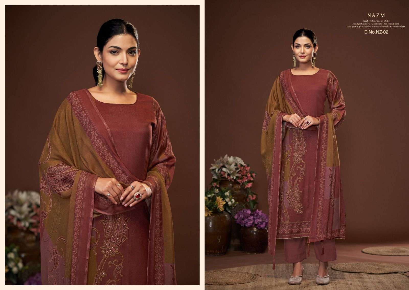KARVA DESINER STUDIO NAZM VISCOSE DIGITAL PRINT WITH HAND WORK DESIGNER SUIT