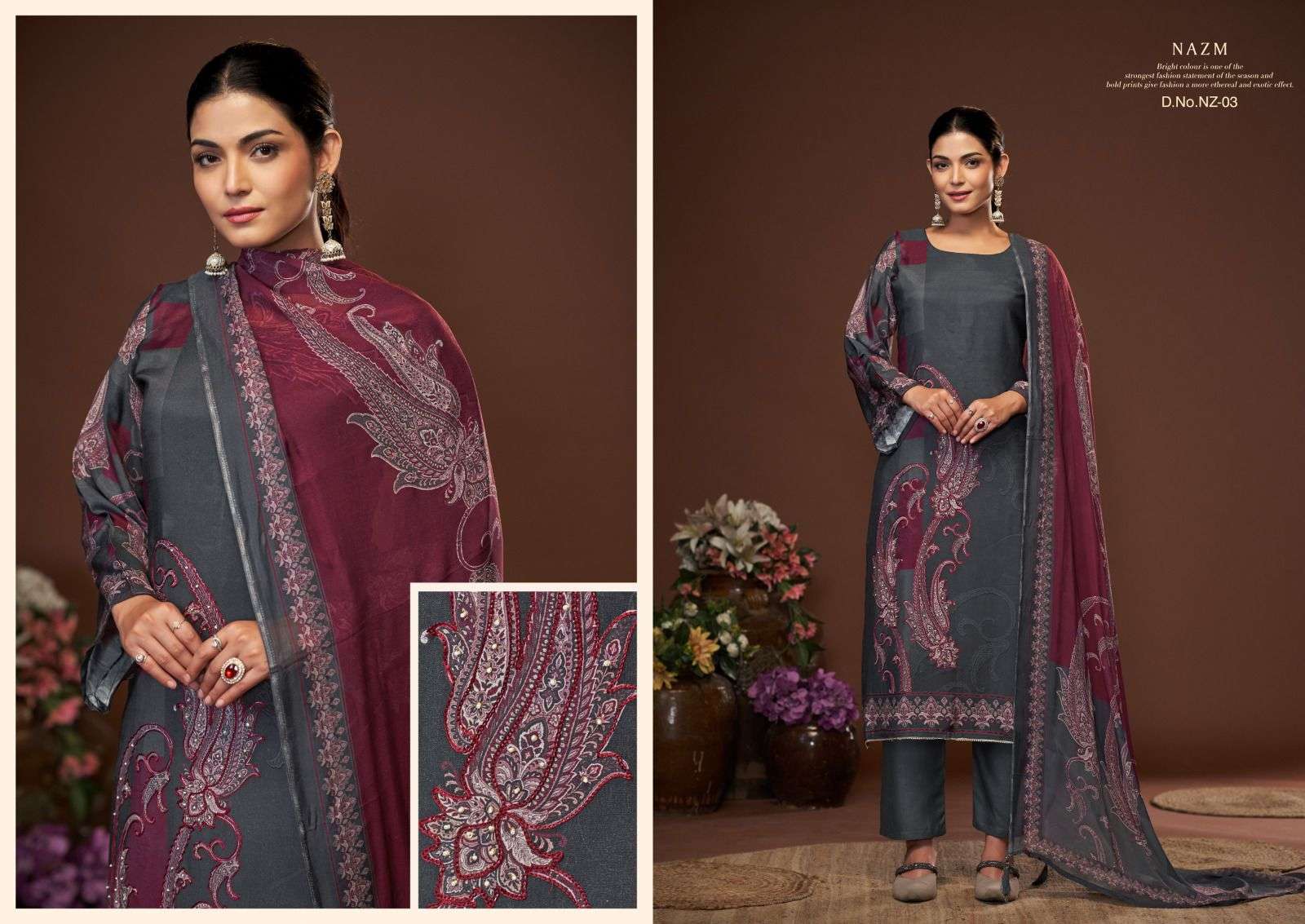 KARVA DESINER STUDIO NAZM VISCOSE DIGITAL PRINT WITH HAND WORK DESIGNER SUIT
