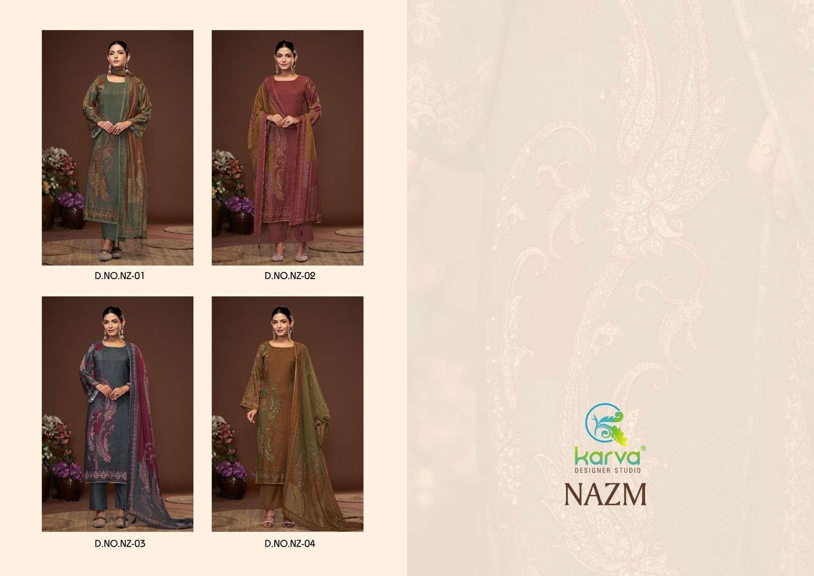 KARVA DESINER STUDIO NAZM VISCOSE DIGITAL PRINT WITH HAND WORK DESIGNER SUIT