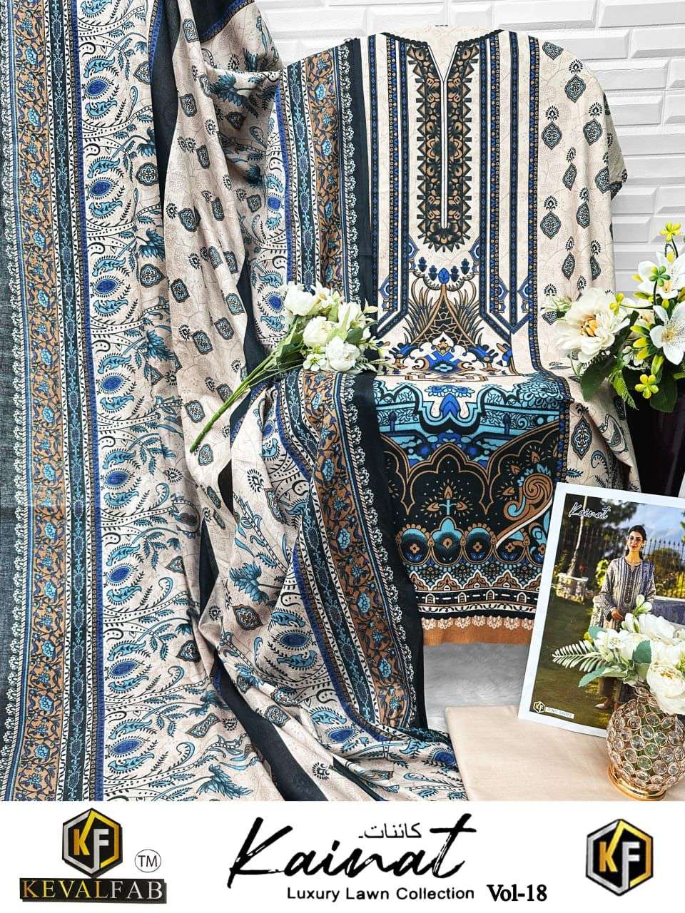 KEVAL FAB KAINAT VOL 18 LAWN COTTON DIGITAL PRINT SALWAR SUIT