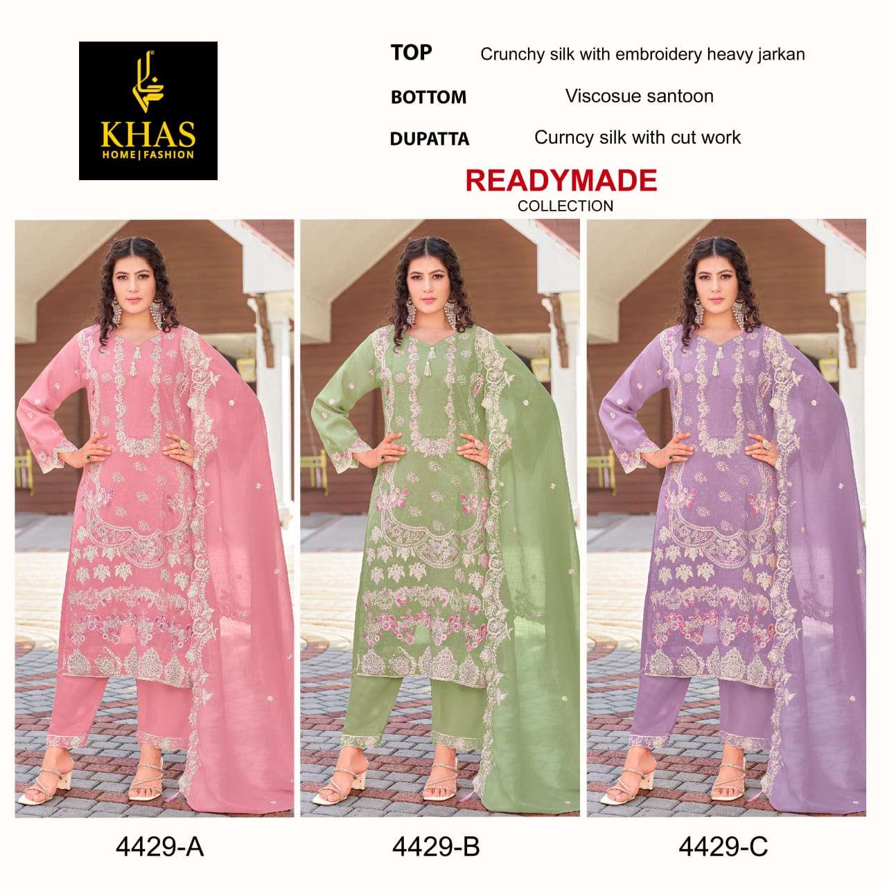 KHAS FASHION  D NO 4429 SILK HEAVY BEAUTIFUL EMBROIDERED PAKISTANI SUIT