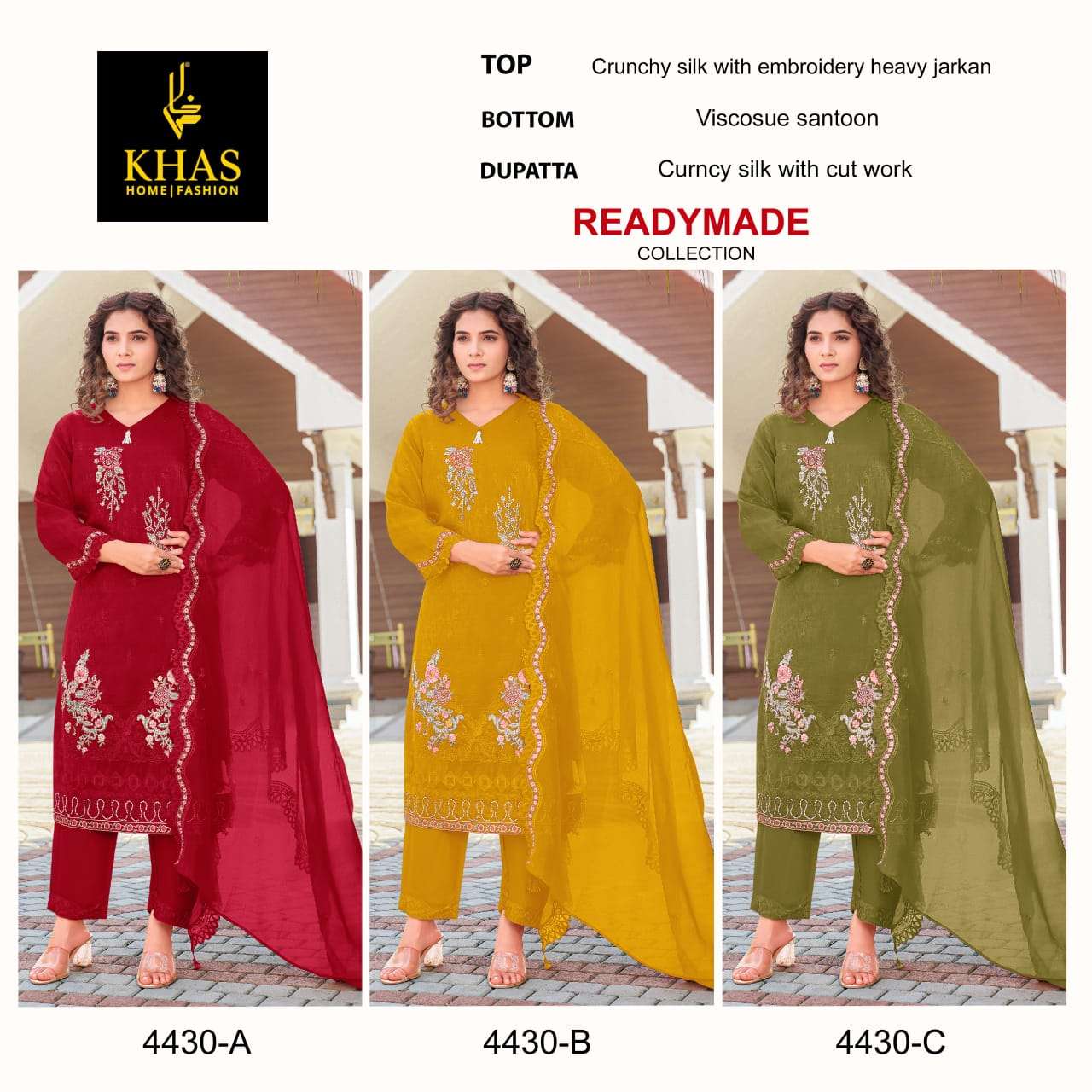 KHAS FASHION D NO 4430 SILK WITH EMBRIDERY DESIGNER SUIT