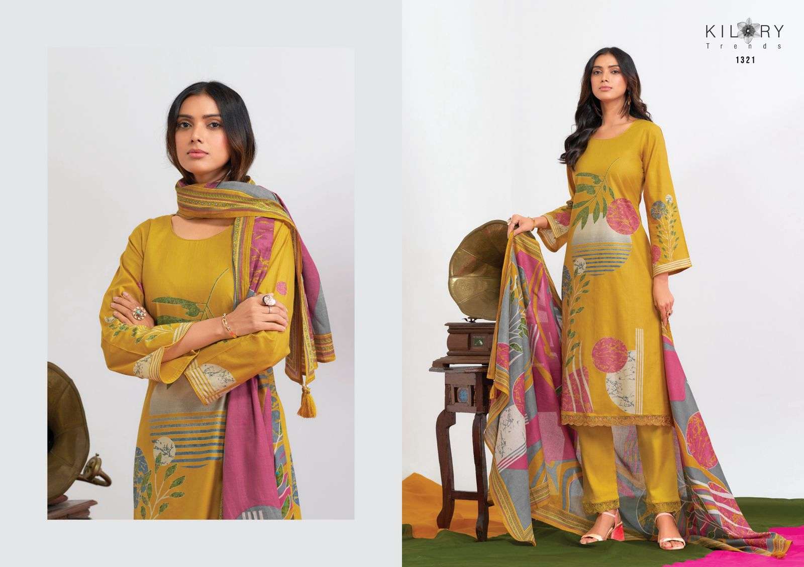 KILORY  TRENDS SUMMER BLOOM LAWN COTTON DIGITAL PRINT WITH FANCY WORK SUIT