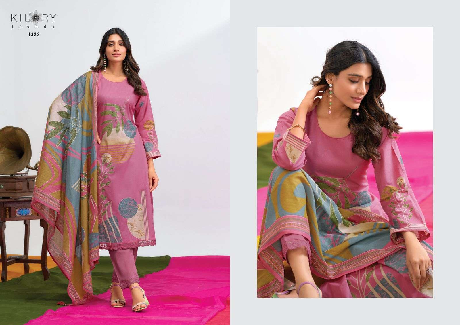 KILORY  TRENDS SUMMER BLOOM LAWN COTTON DIGITAL PRINT WITH FANCY WORK SUIT
