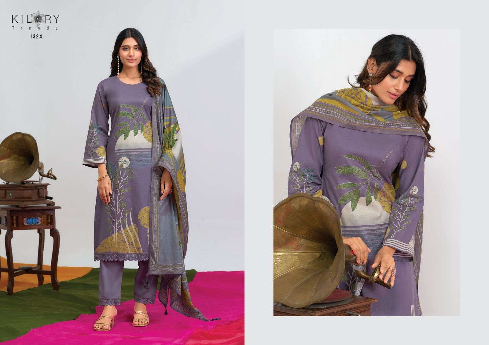 KILORY  TRENDS SUMMER BLOOM LAWN COTTON DIGITAL PRINT WITH FANCY WORK SUIT