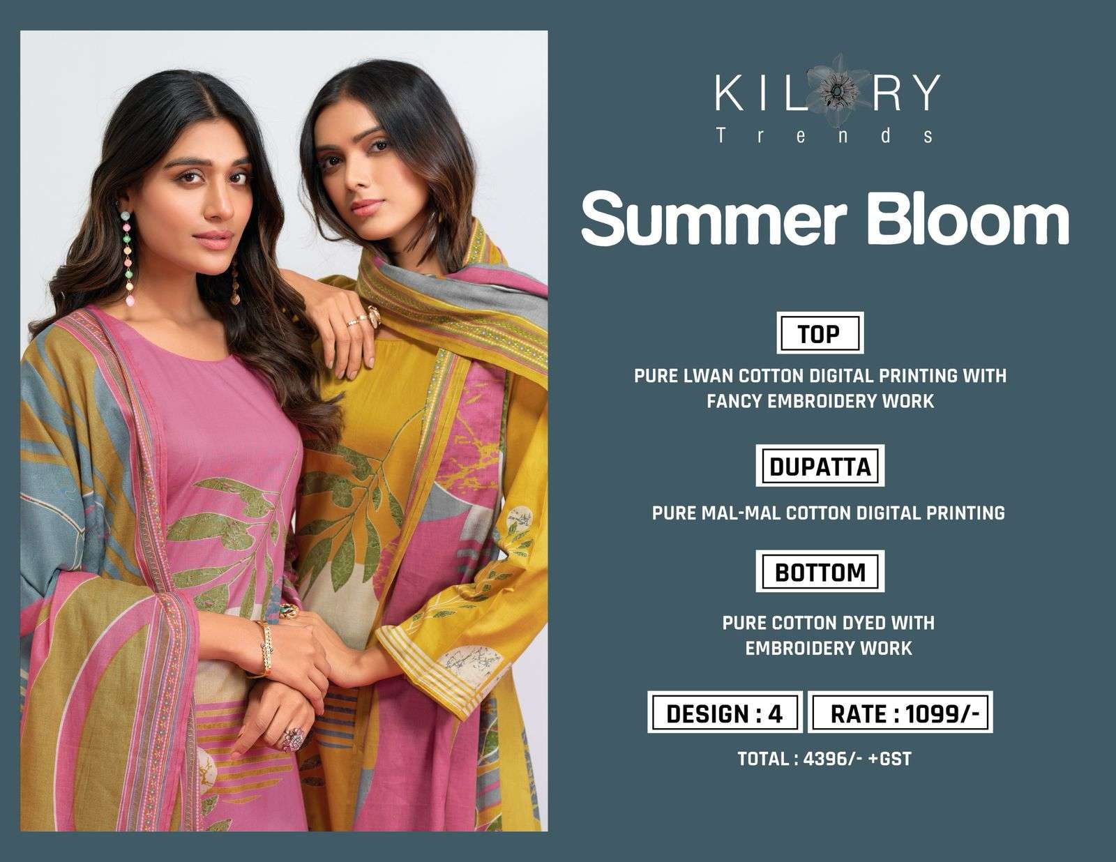 KILORY  TRENDS SUMMER BLOOM LAWN COTTON DIGITAL PRINT WITH FANCY WORK SUIT
