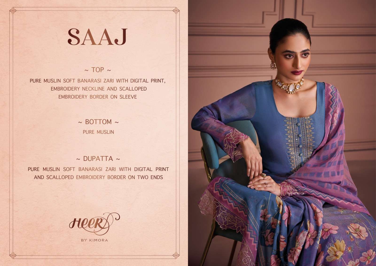 KIMORA HEER SAAJ MUSLIN HEAVY DESIGNER LADIES SUIT