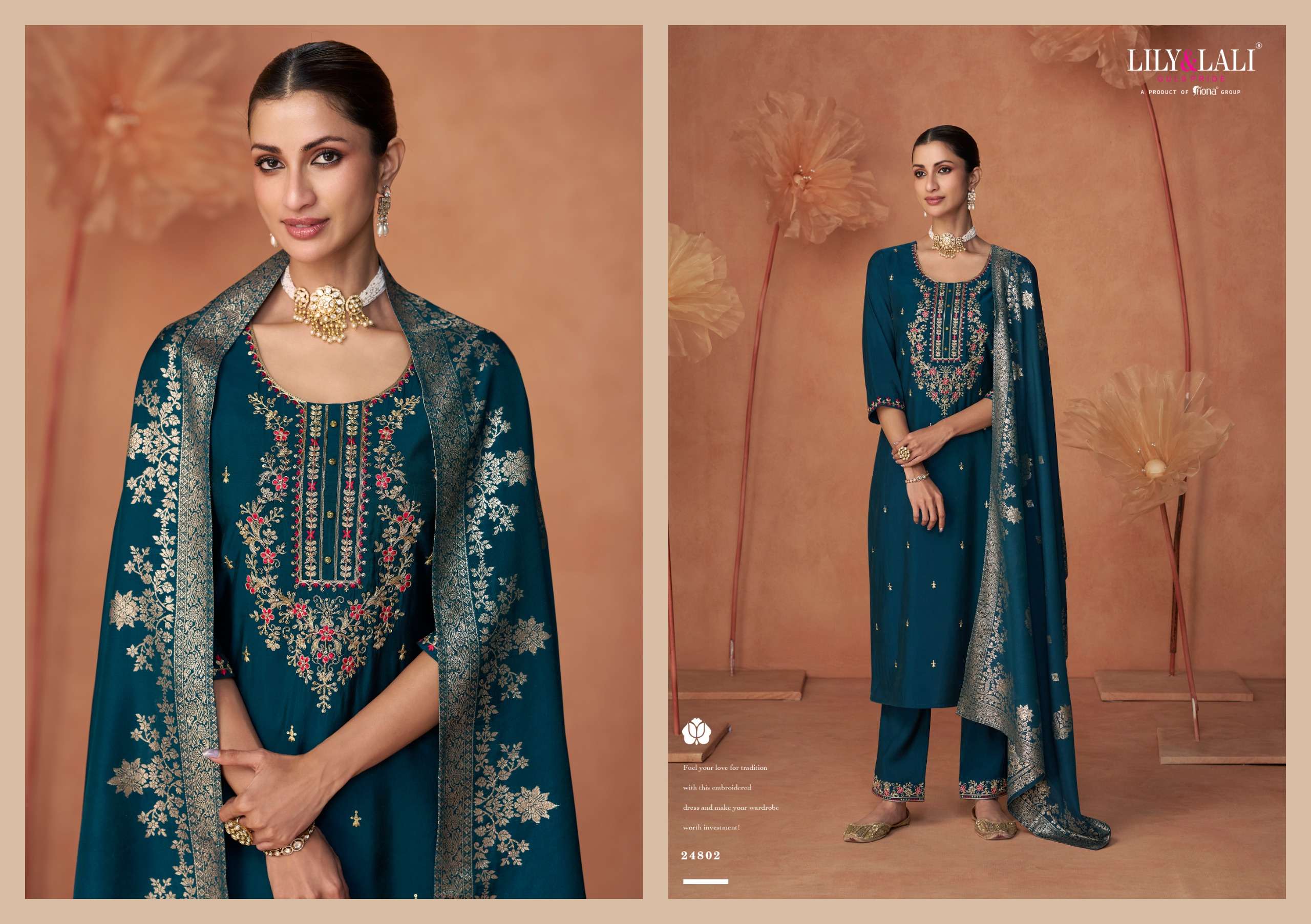 LILY AND LALI SHINY VISCOSE EMBRIDERIES KURTI COMBO SET