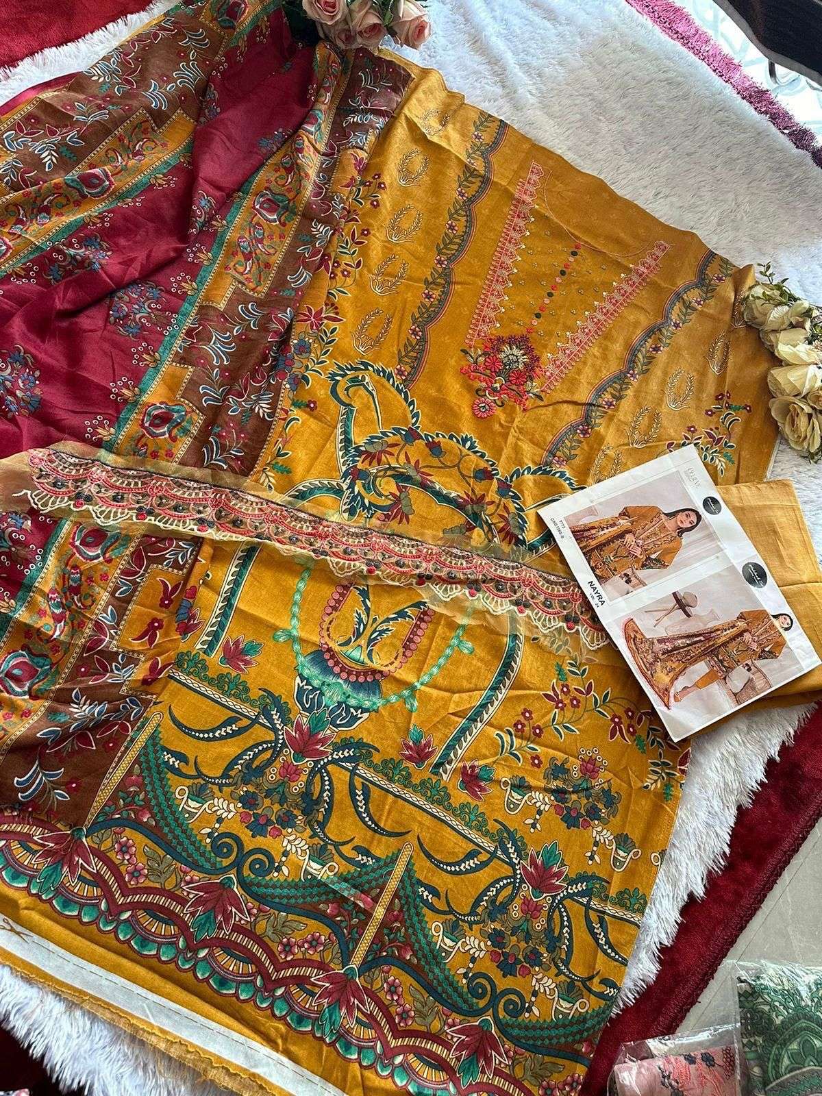 MEHBOOB TEX DESIGN NO - 1380 AB NAYRA LAWN COLLECTION SELF HEAVY EMBROIDERED COTTON PRINTED PAKISTANI SALWAR SUIT