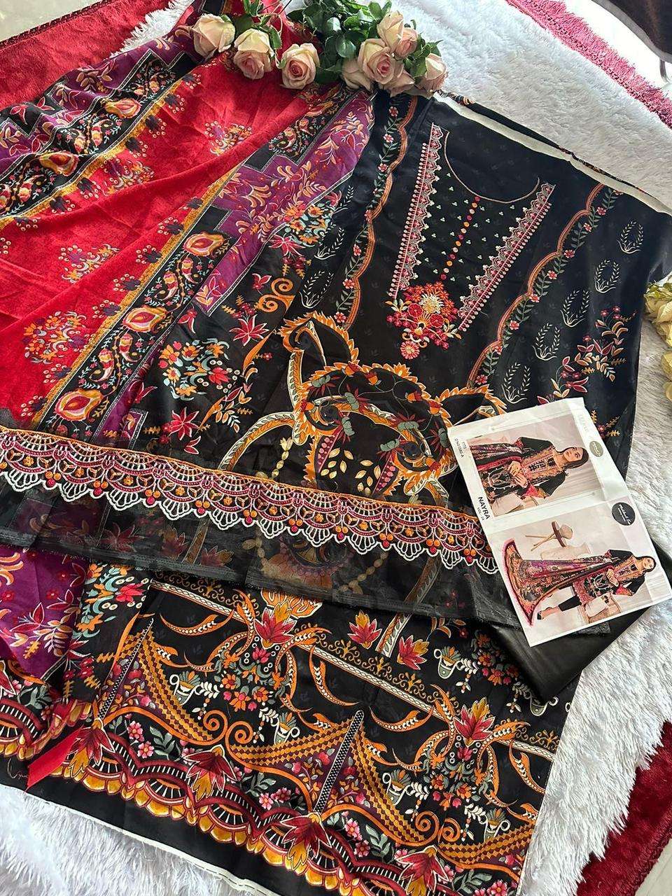 MEHBOOB TEX DESIGN NO - 1380 AB NAYRA LAWN COLLECTION SELF HEAVY EMBROIDERED COTTON PRINTED PAKISTANI SALWAR SUIT