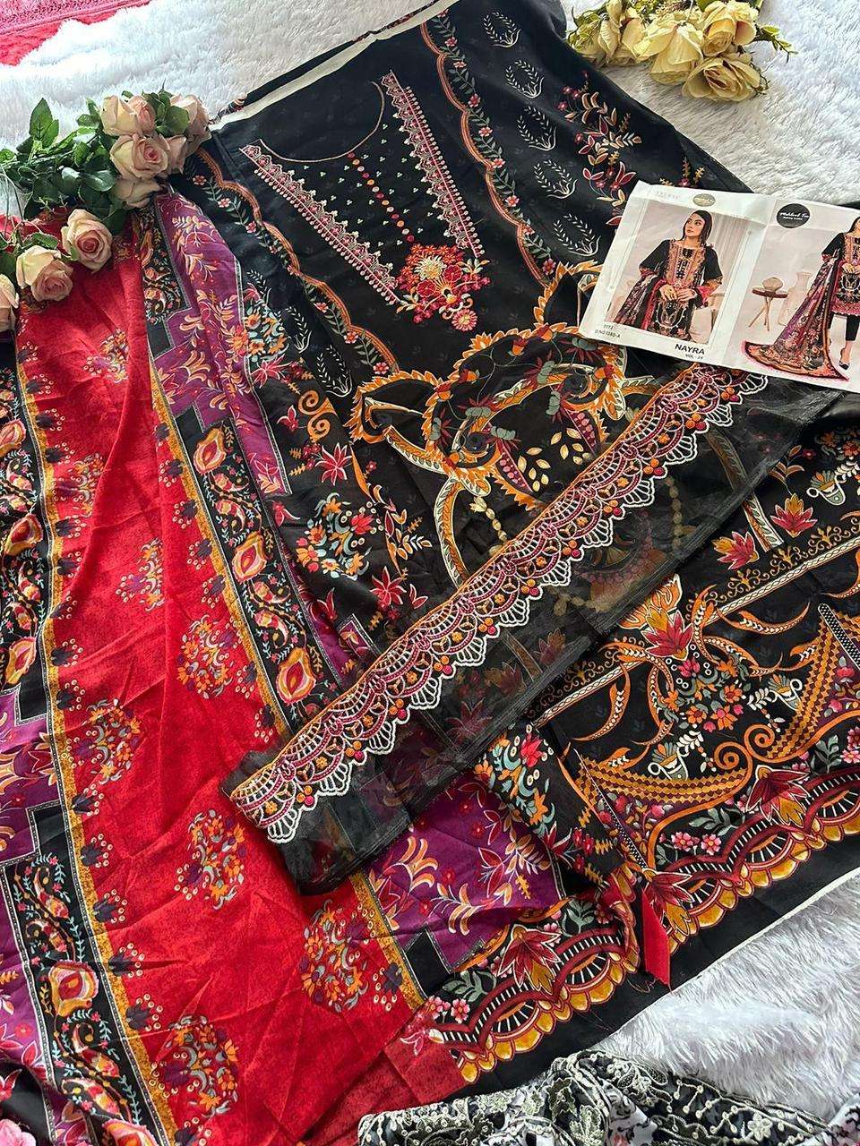 MEHBOOB TEX DESIGN NO - 1380 AB NAYRA LAWN COLLECTION SELF HEAVY EMBROIDERED COTTON PRINTED PAKISTANI SALWAR SUIT