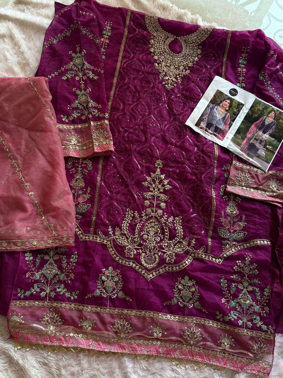 MEHBOOB TEX DESIGN NO - 1472 A ORGANZA HEAVY EMBROIDERED HAND WORK PARTY WEAR SUIT
