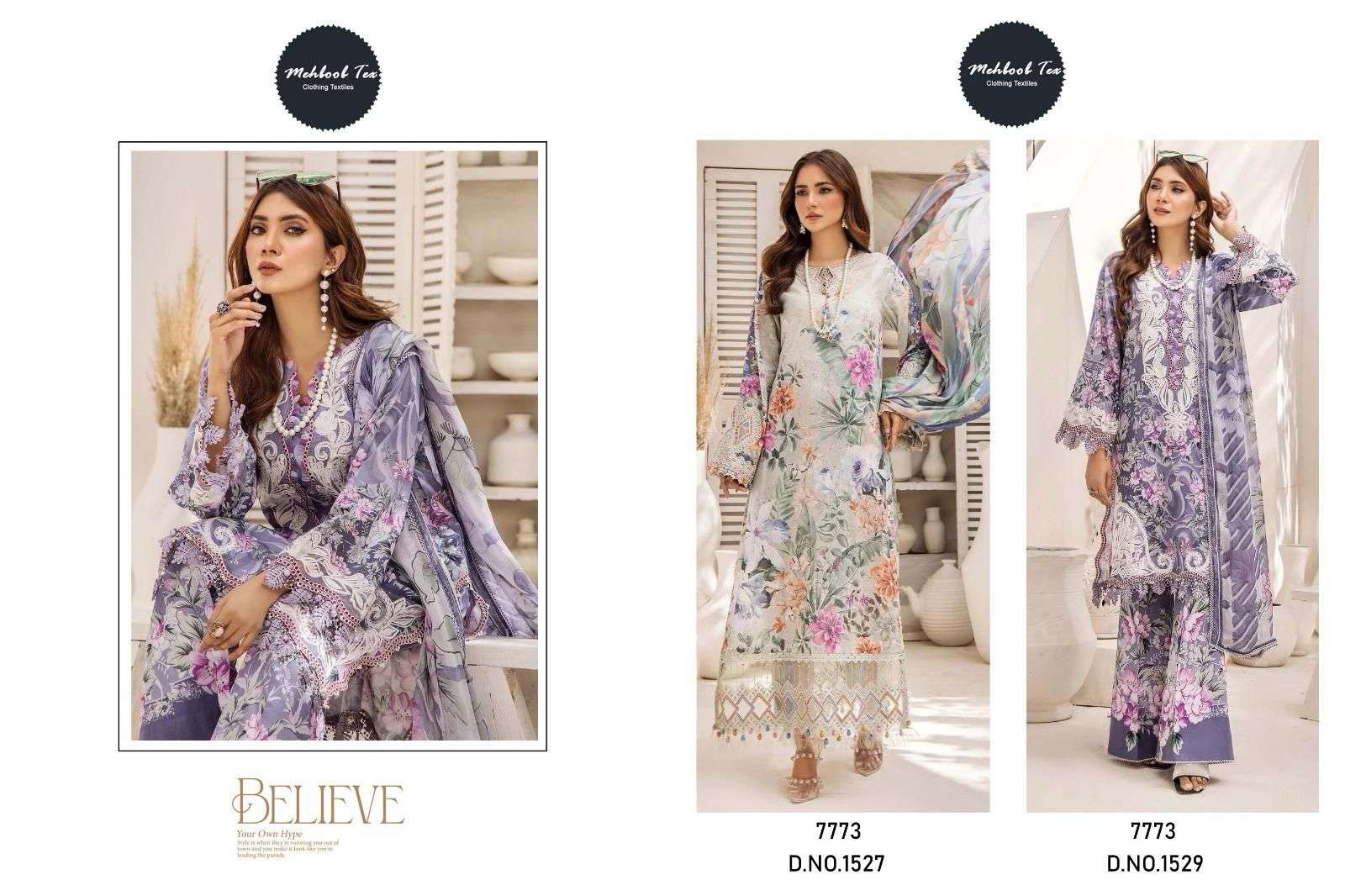 MEHBOOB TEX DESIGN NO - 1527-1529 PURE COTTON PRINT EMBROIDERED SELF PATCH WORK PAKISTANI SALWAR SUIT