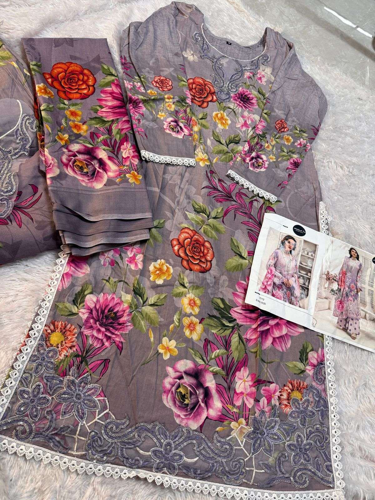 MEHBOOB TEX DESIGN NO - 1528-1530 PURE COTTON PRINT EMRBOIDERED SELF WORK PATCHES PAKISTANI SALWAR SUIT