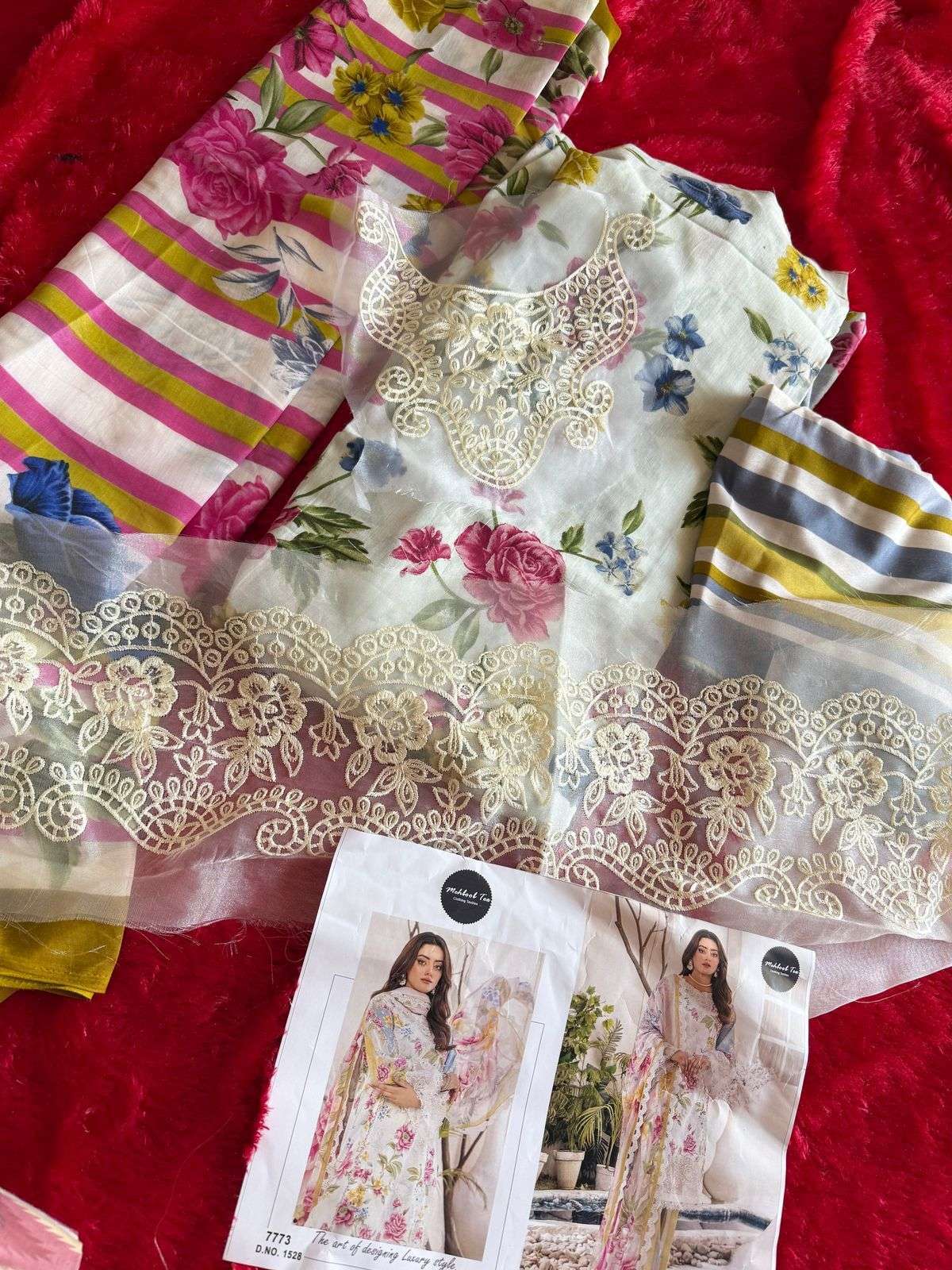 MEHBOOB TEX DESIGN NO - 1528-1530 PURE COTTON PRINT EMRBOIDERED SELF WORK PATCHES PAKISTANI SALWAR SUIT