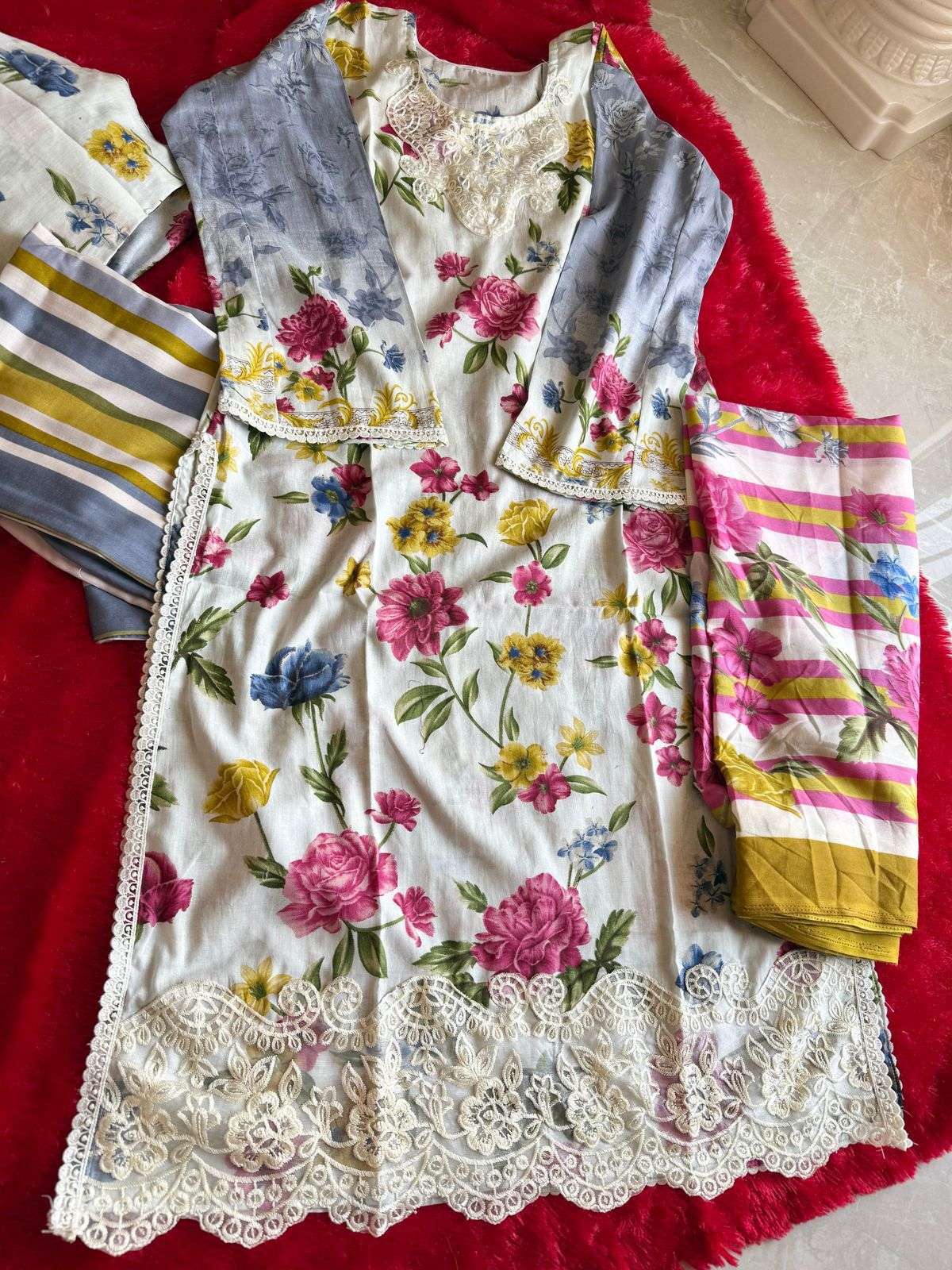 MEHBOOB TEX DESIGN NO - 1528-1530 PURE COTTON PRINT EMRBOIDERED SELF WORK PATCHES PAKISTANI SALWAR SUIT