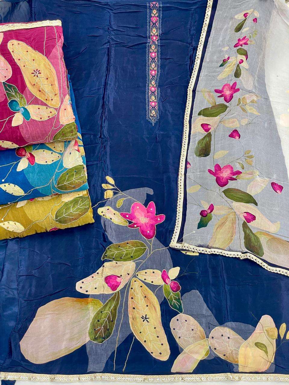MF NATURAL FLOWER VISCOSE HAND WORK DESIGNER FANCY SUIT