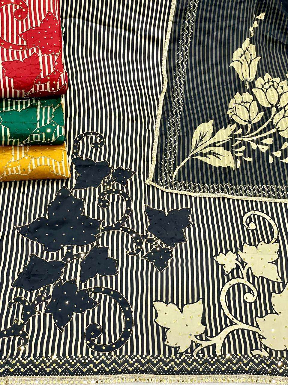 MF VINY SATIN ORGANZA DIGITAL PRINT WITH HAND WORK DESIGNER SUIT