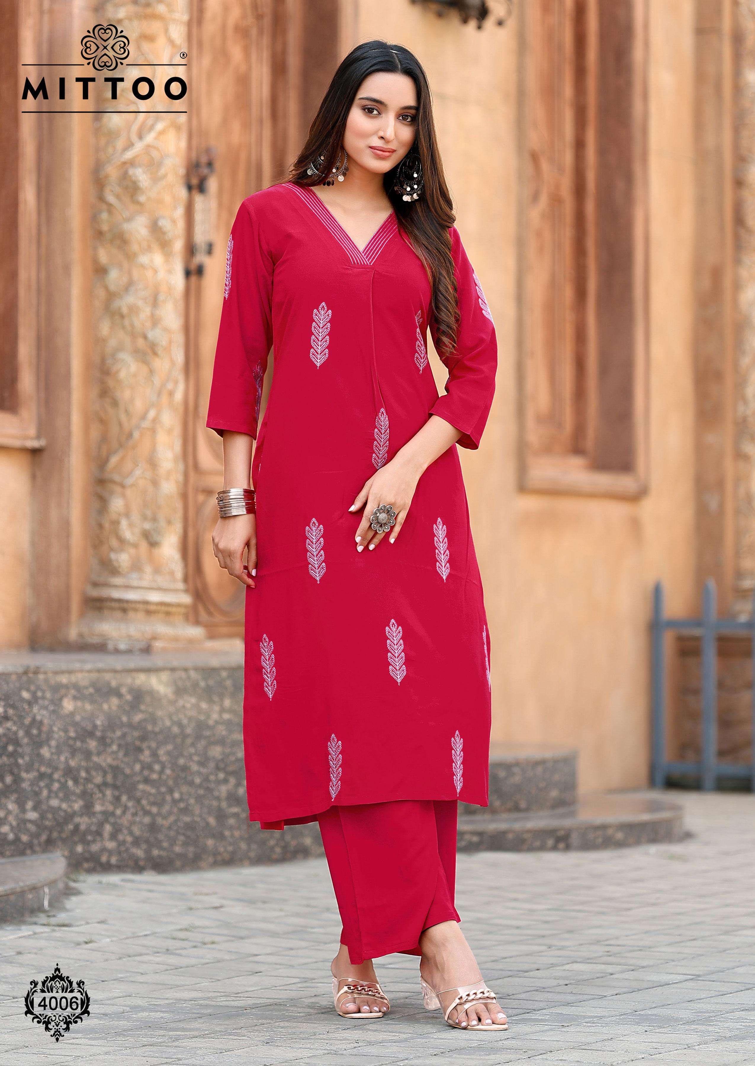 MITTOO ALBELLA RAYON FANCY WORK KURTI WITH BOTTOM SET