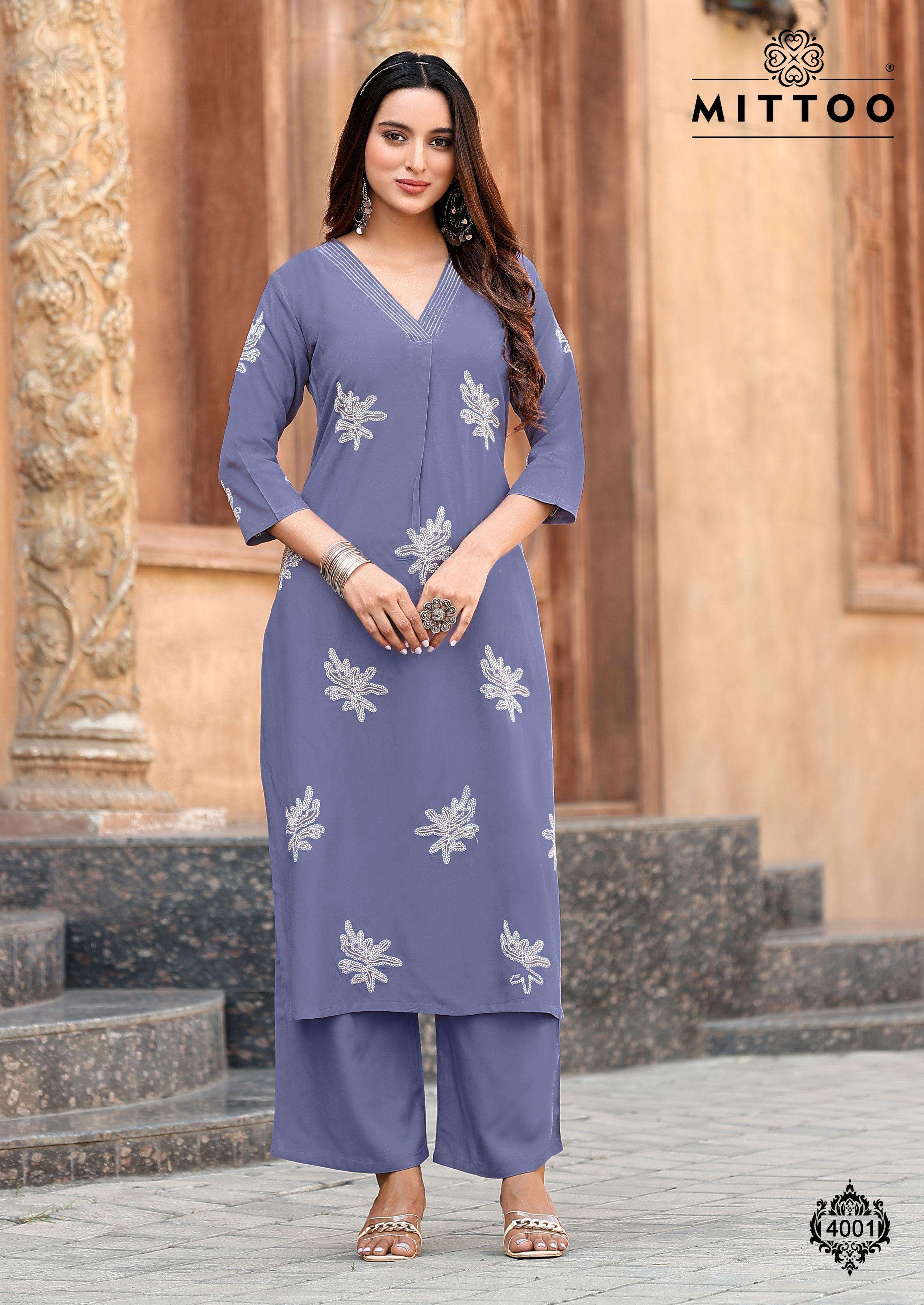 MITTOO ALBELLA RAYON FANCY WORK KURTI WITH BOTTOM SET
