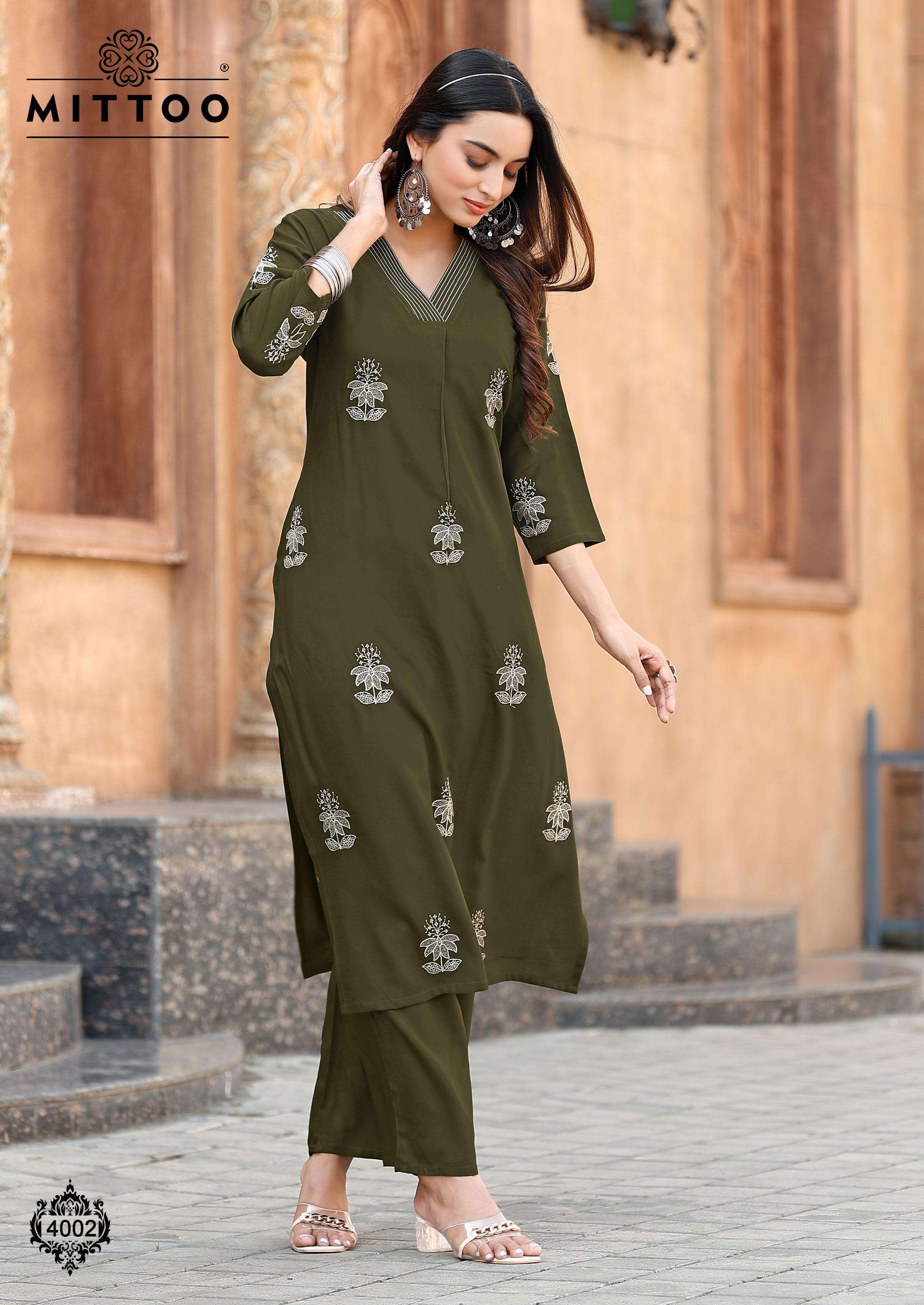 MITTOO ALBELLA RAYON FANCY WORK KURTI WITH BOTTOM SET