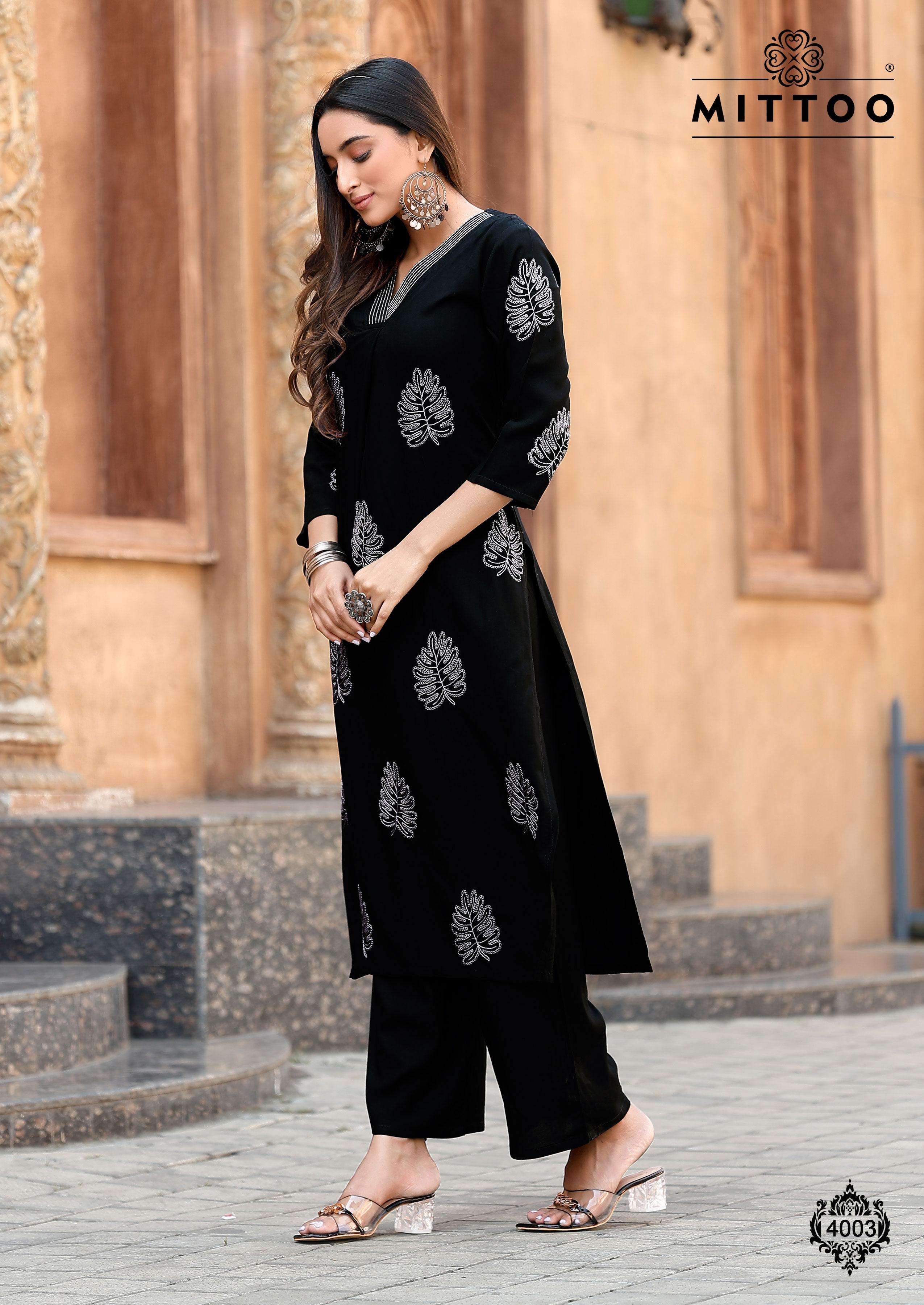 MITTOO ALBELLA RAYON FANCY WORK KURTI WITH BOTTOM SET