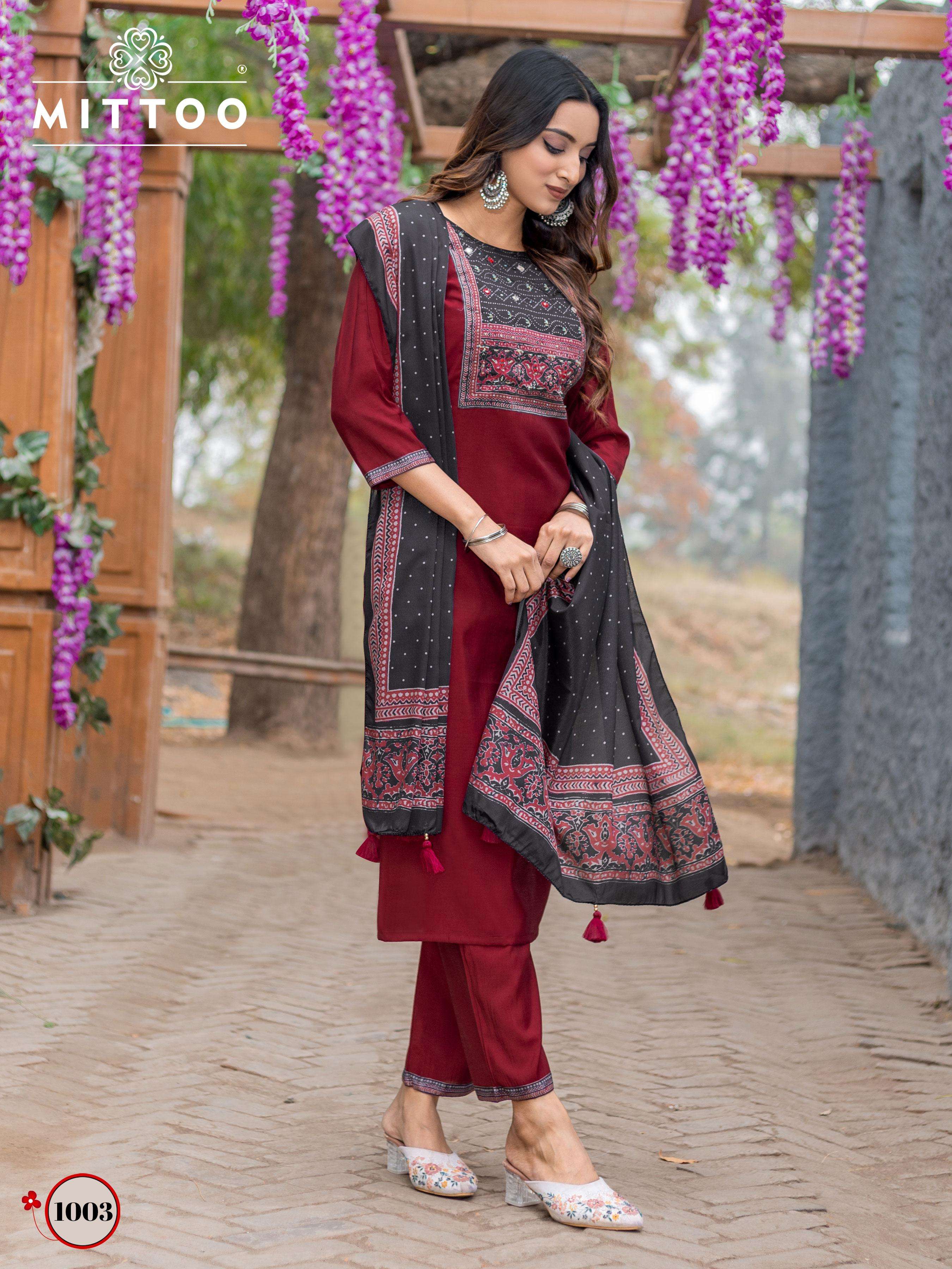 MITTOO AMAYA MODAL FABRICS FANCY KURTI BOTTOM AND DUPATTA SET