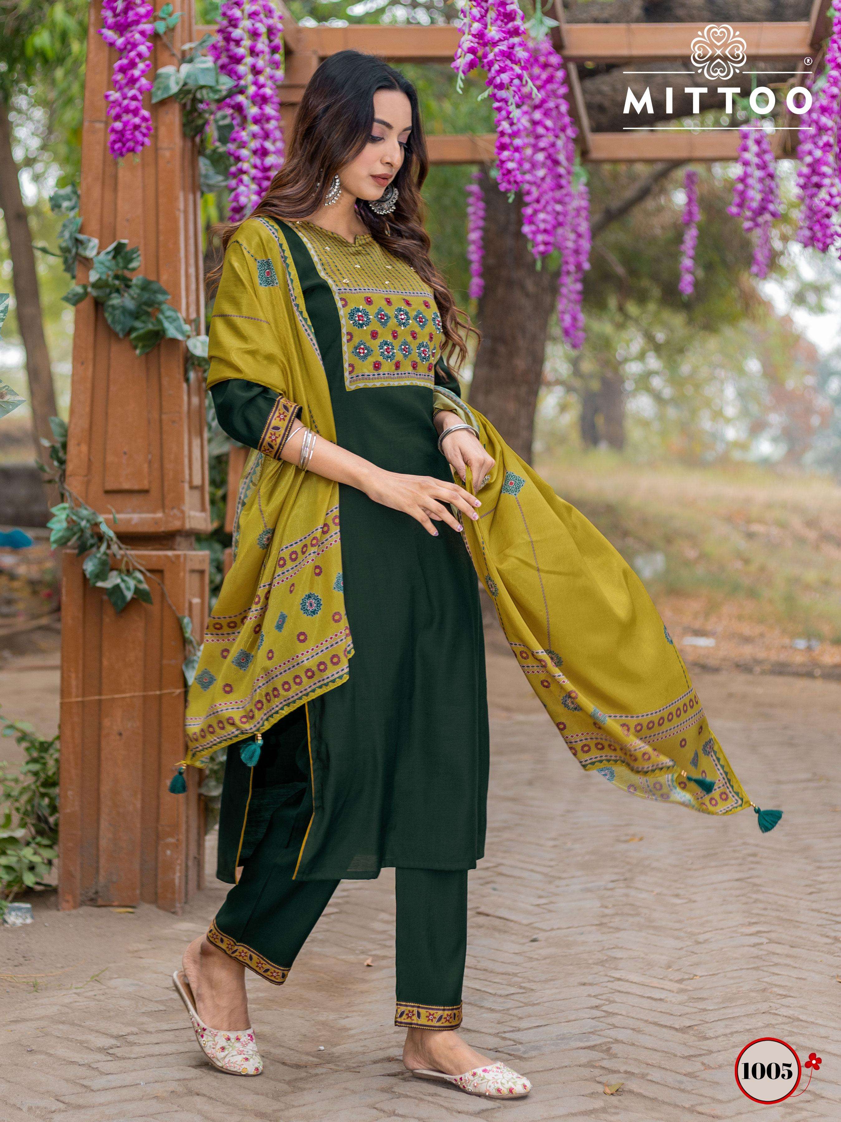 MITTOO AMAYA MODAL FABRICS FANCY KURTI BOTTOM AND DUPATTA SET