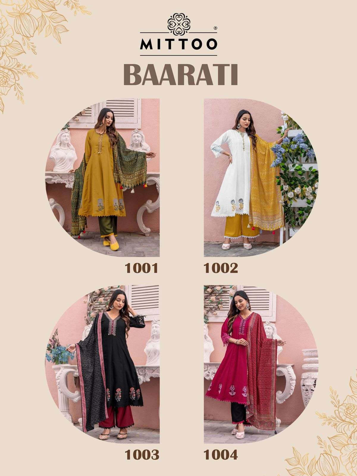 MITTOO BAARATI SILK FANCY NAIRA CUT PATTERN KURTI COMBO SET 