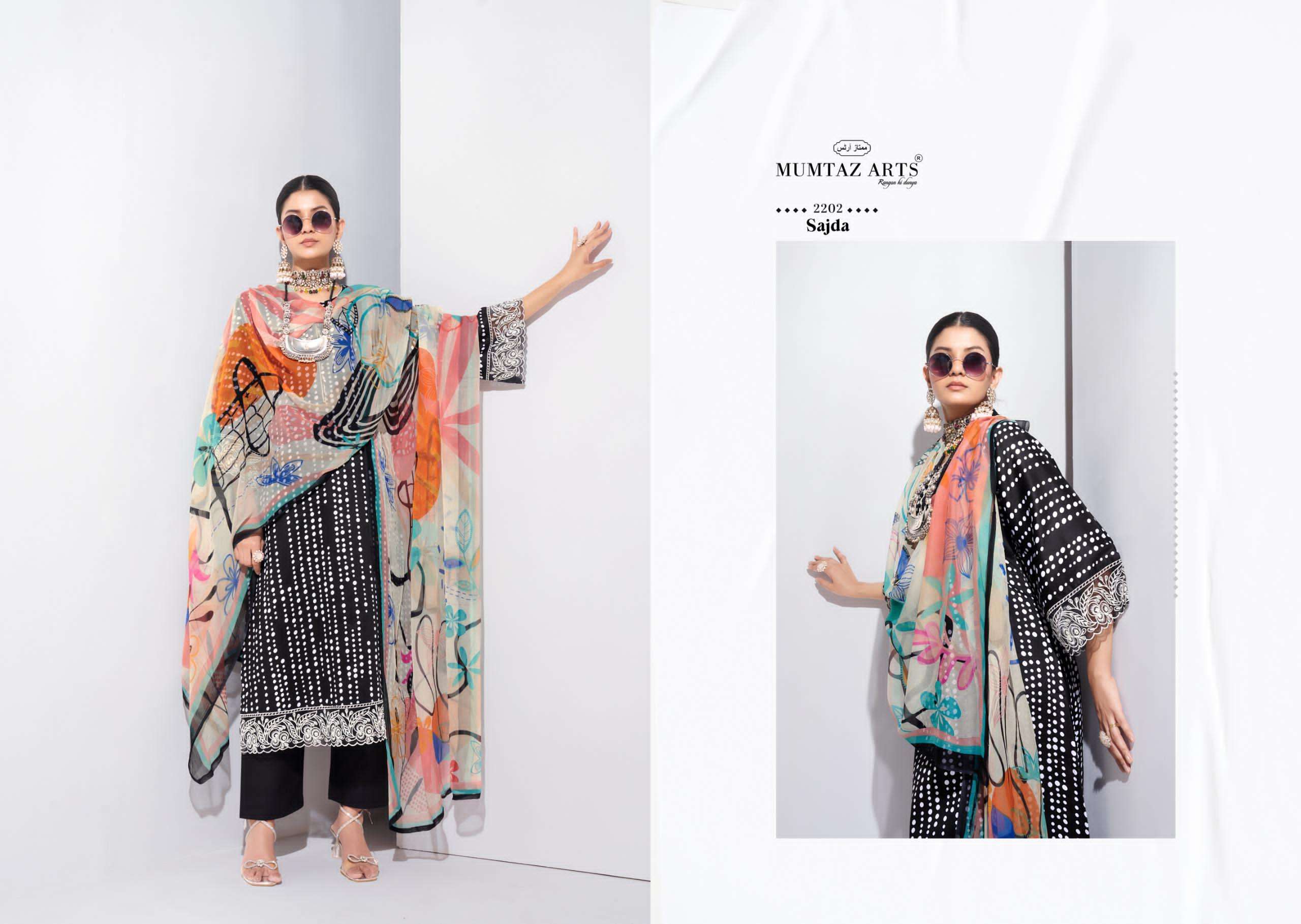 MUMTAZ ARTS SAJDA JAM SATIN DIGITAL PRINT WITH FANCY EMBROIDERY WORK SUIT