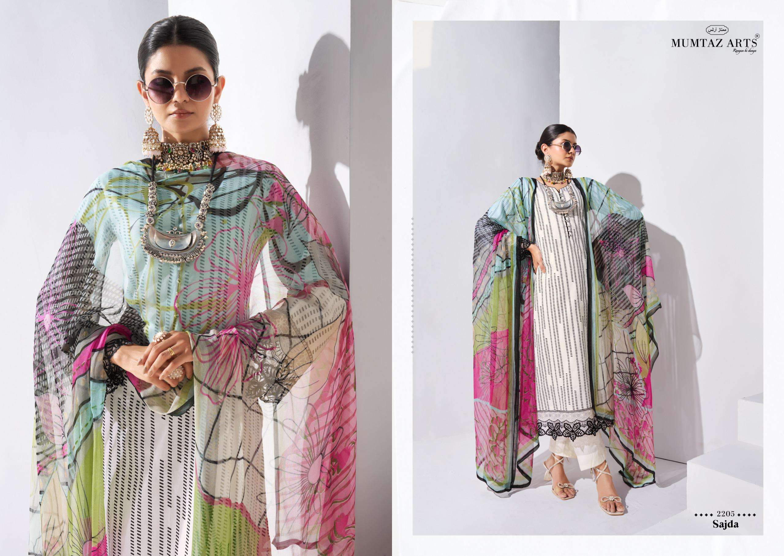 MUMTAZ ARTS SAJDA JAM SATIN DIGITAL PRINT WITH FANCY EMBROIDERY WORK SUIT