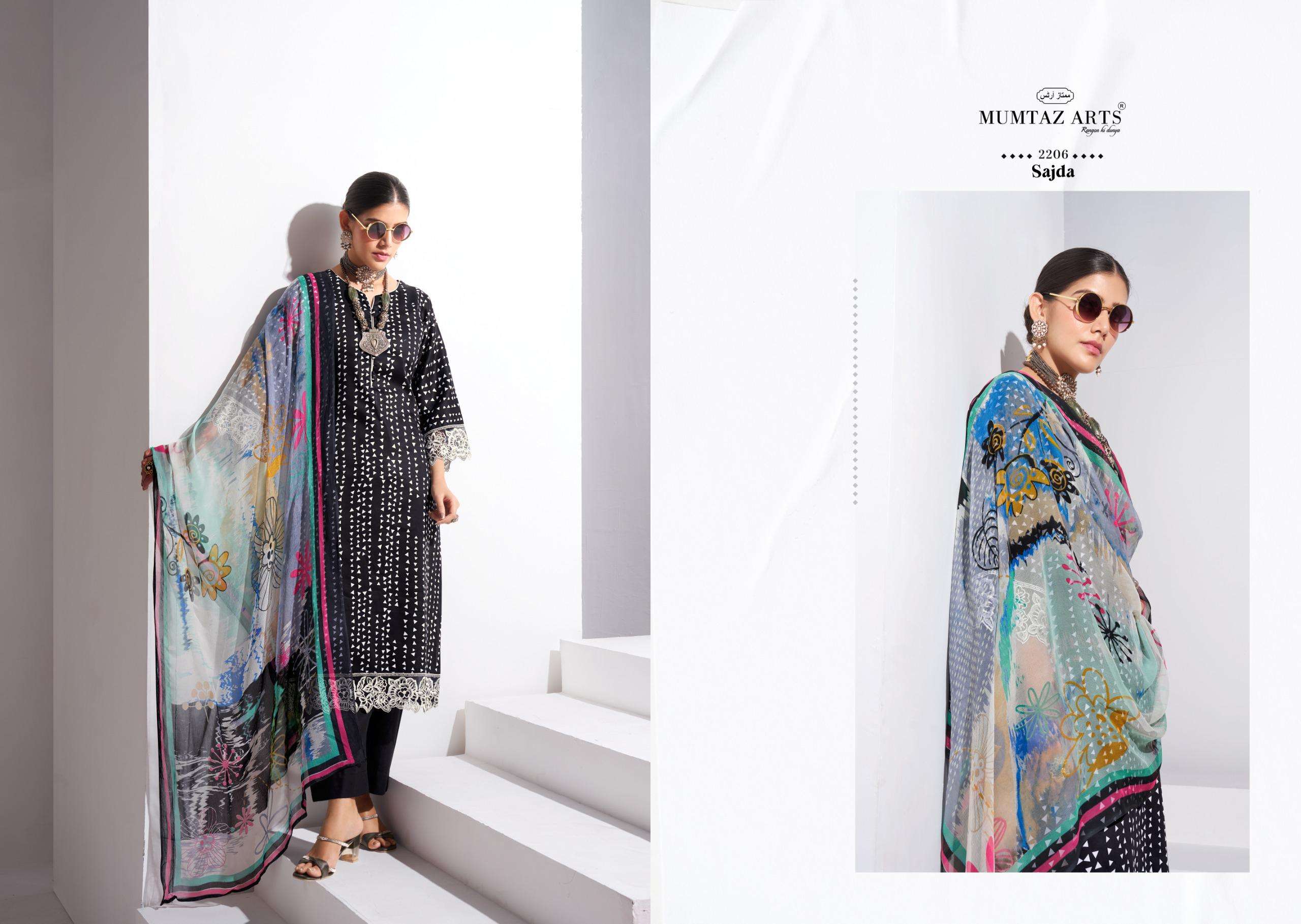 MUMTAZ ARTS SAJDA JAM SATIN DIGITAL PRINT WITH FANCY EMBROIDERY WORK SUIT