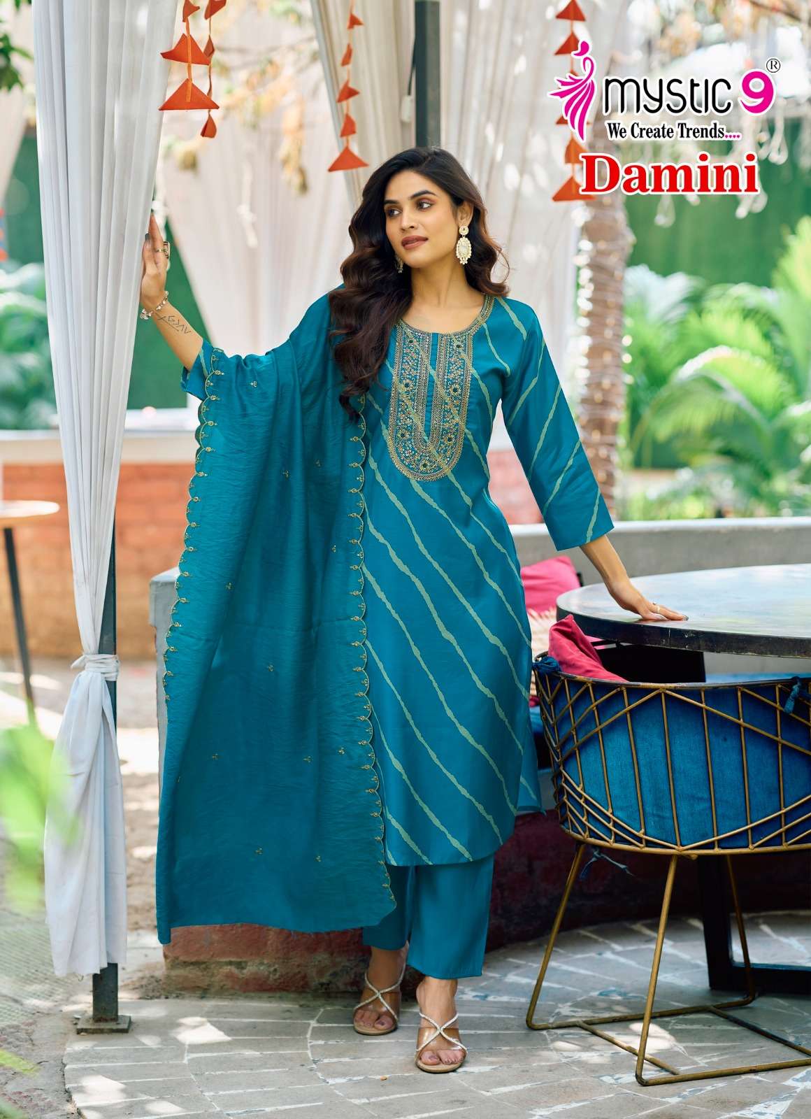 MYSTIC 9 DAMINI VOL 1 SILK FANCY WORK LADIES KURTI COMBO SET