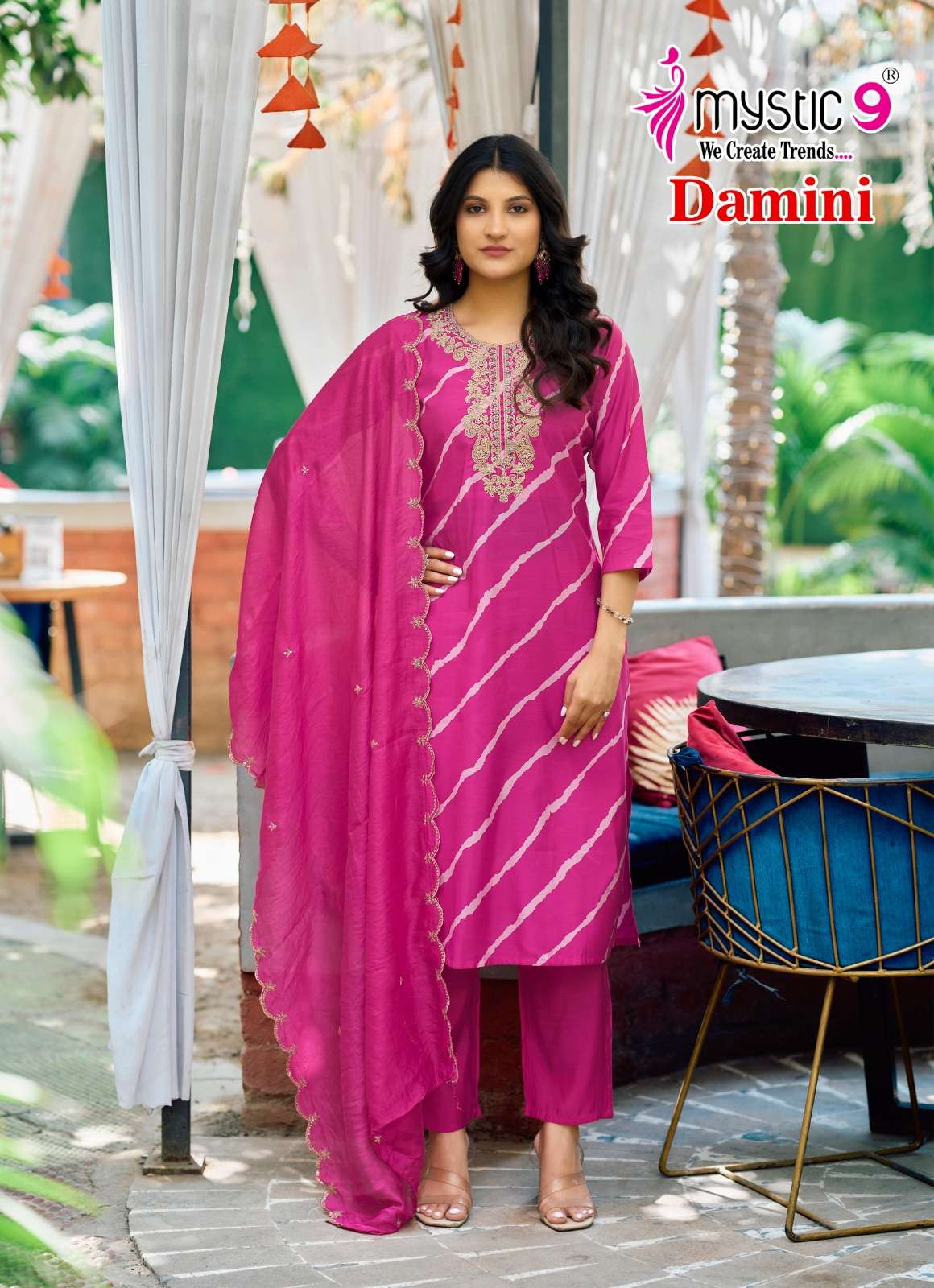MYSTIC 9 DAMINI VOL 1 SILK FANCY WORK LADIES KURTI COMBO SET