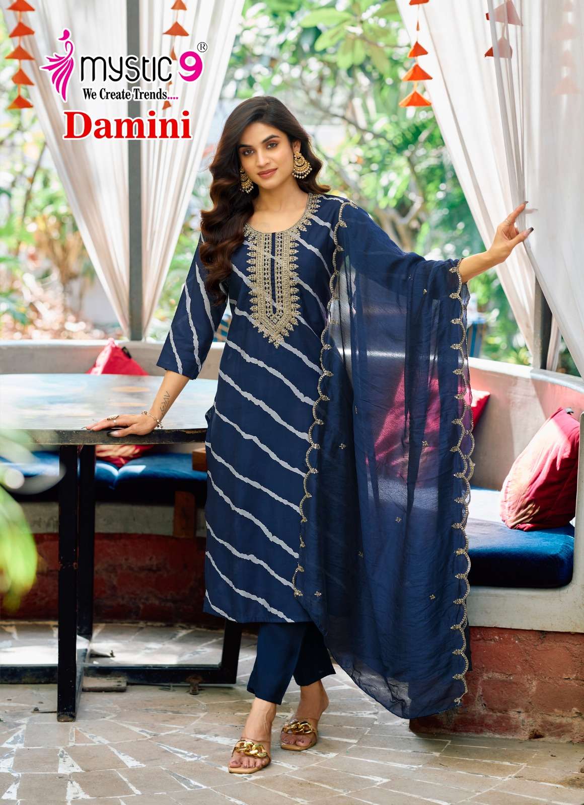 MYSTIC 9 DAMINI VOL 1 SILK FANCY WORK LADIES KURTI COMBO SET