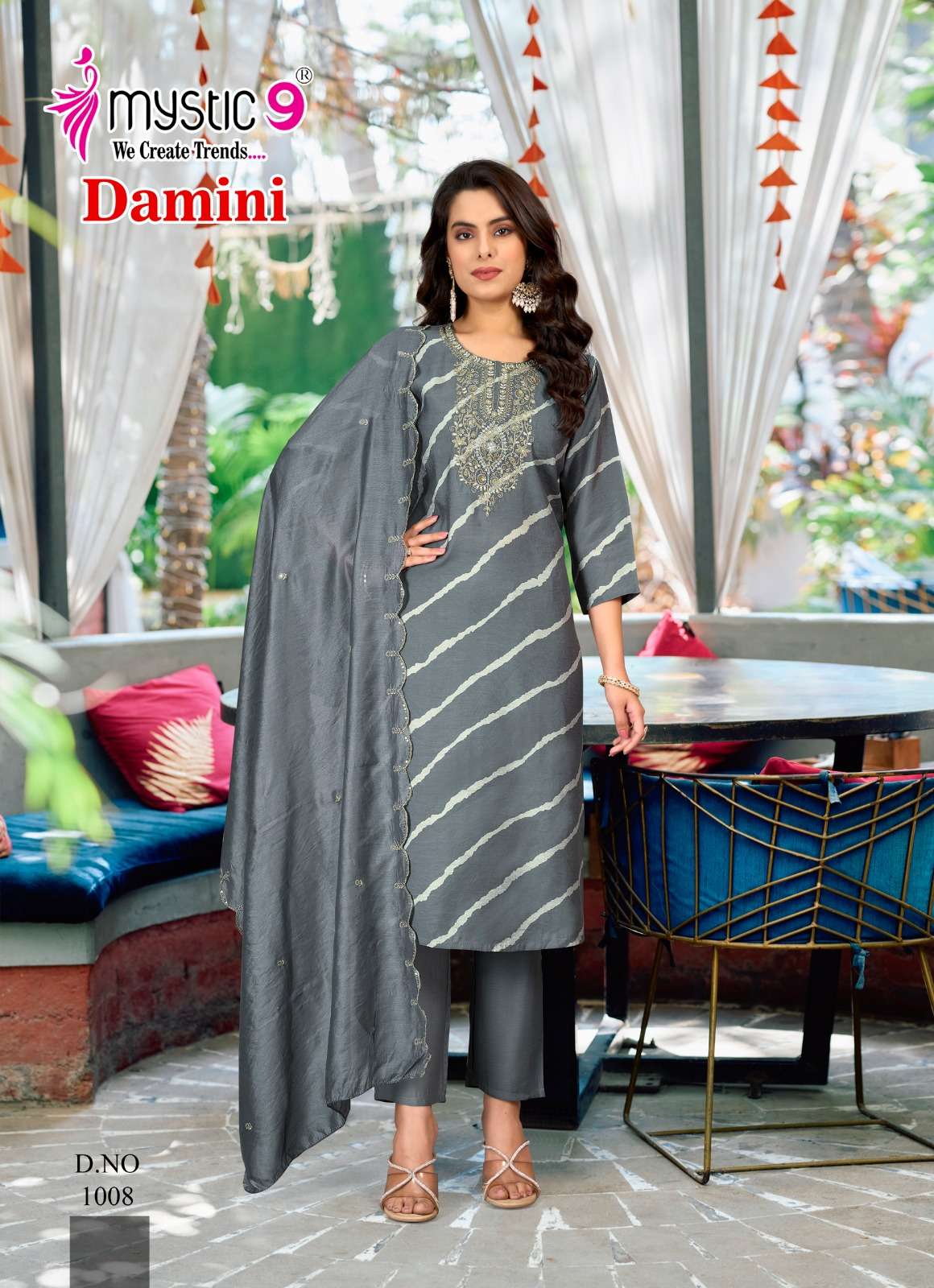 MYSTIC 9 DAMINI VOL 1 SILK FANCY WORK LADIES KURTI COMBO SET