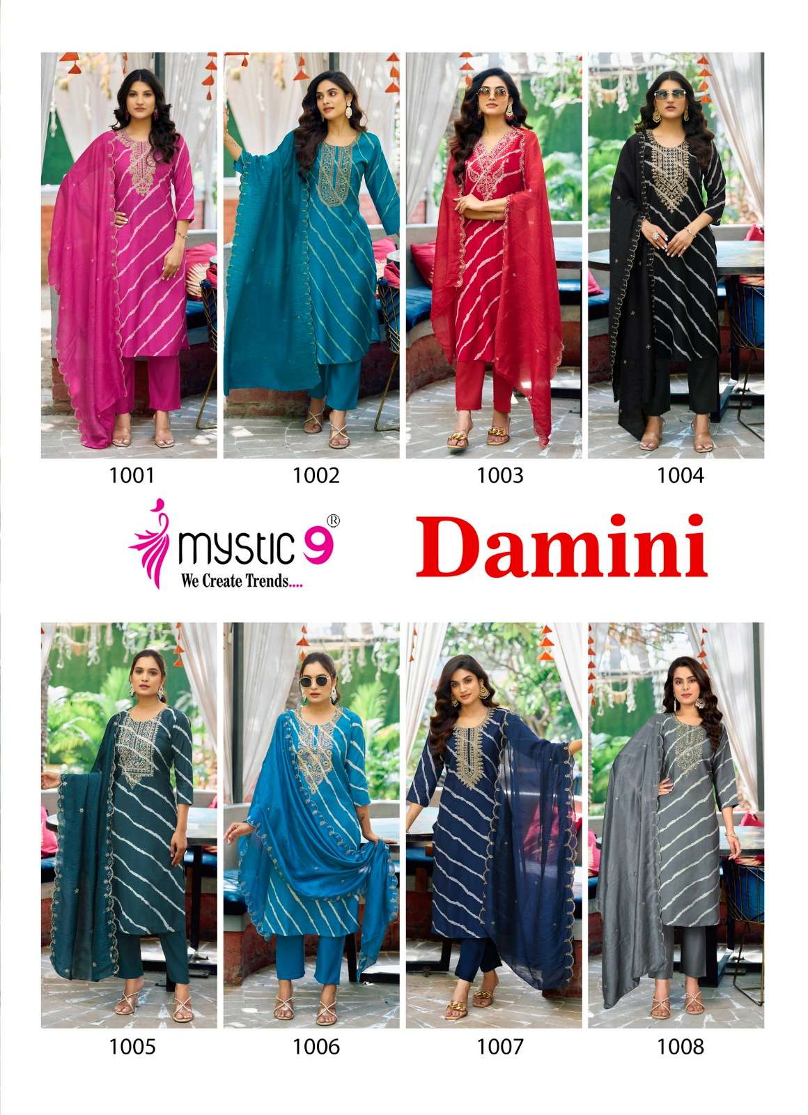 MYSTIC 9 DAMINI VOL 1 SILK FANCY WORK LADIES KURTI COMBO SET