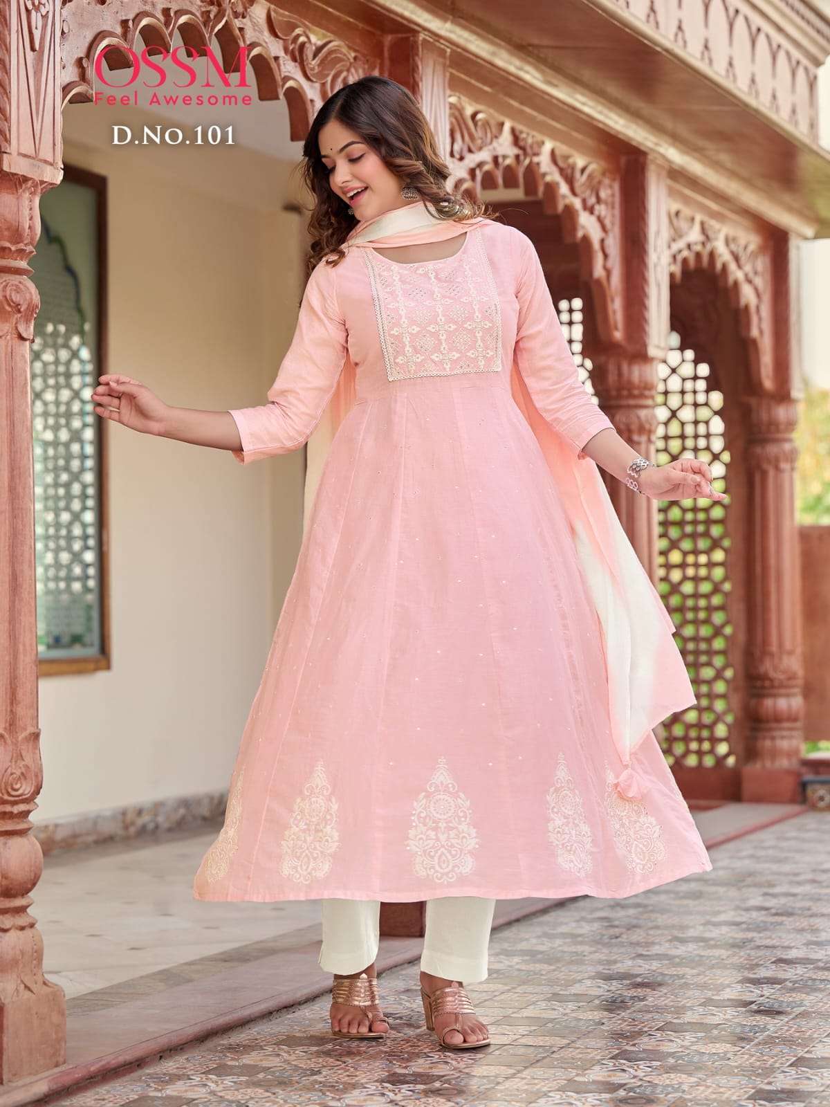 OSSM GULNAAZ COTTON FANCY ANARKALI STYLE KURTI COMBO SET 