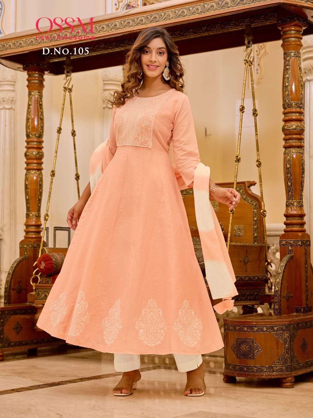OSSM GULNAAZ COTTON FANCY ANARKALI STYLE KURTI COMBO SET 