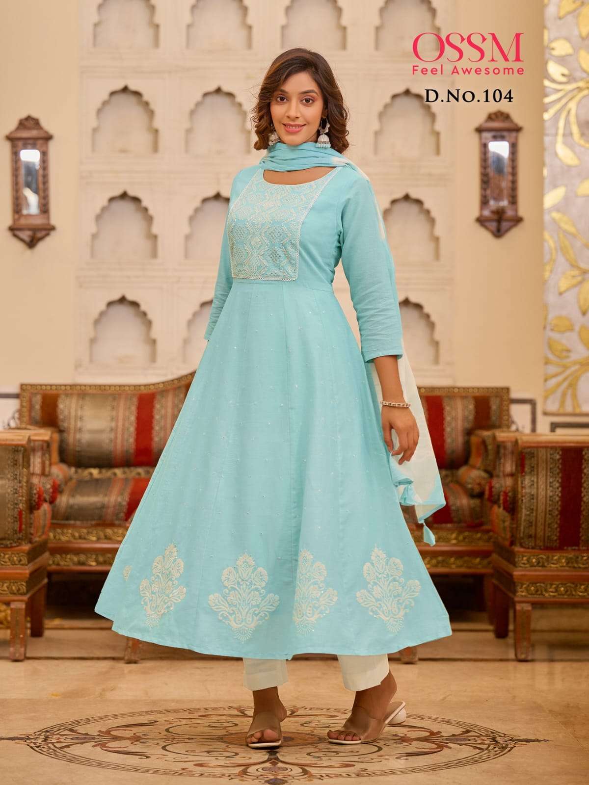 OSSM GULNAAZ COTTON FANCY ANARKALI STYLE KURTI COMBO SET 