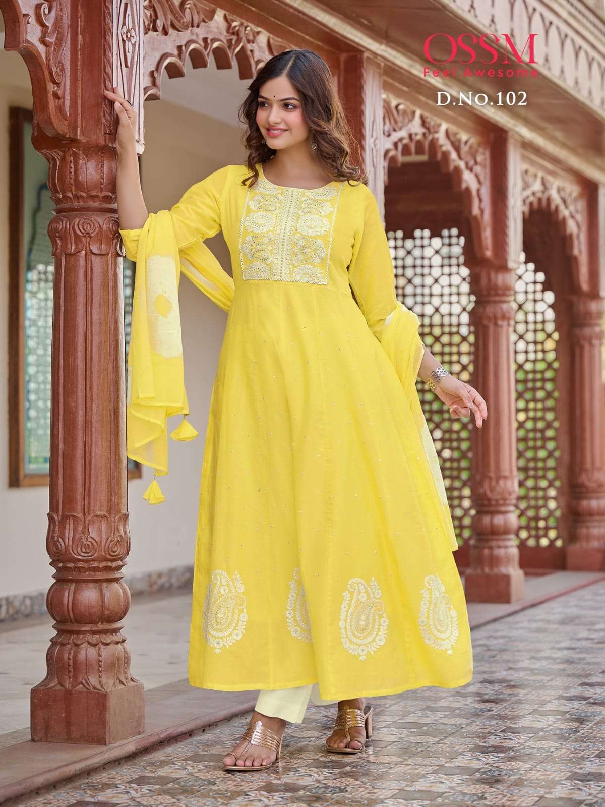 OSSM GULNAAZ COTTON FANCY ANARKALI STYLE KURTI COMBO SET 