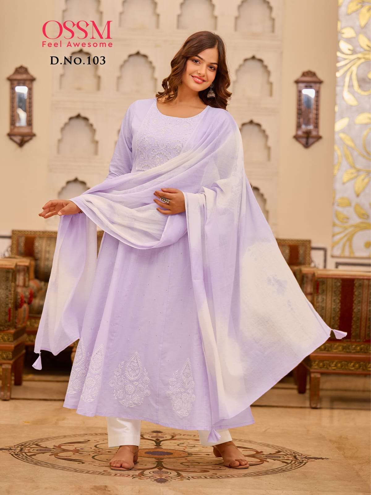 OSSM GULNAAZ COTTON FANCY ANARKALI STYLE KURTI COMBO SET 