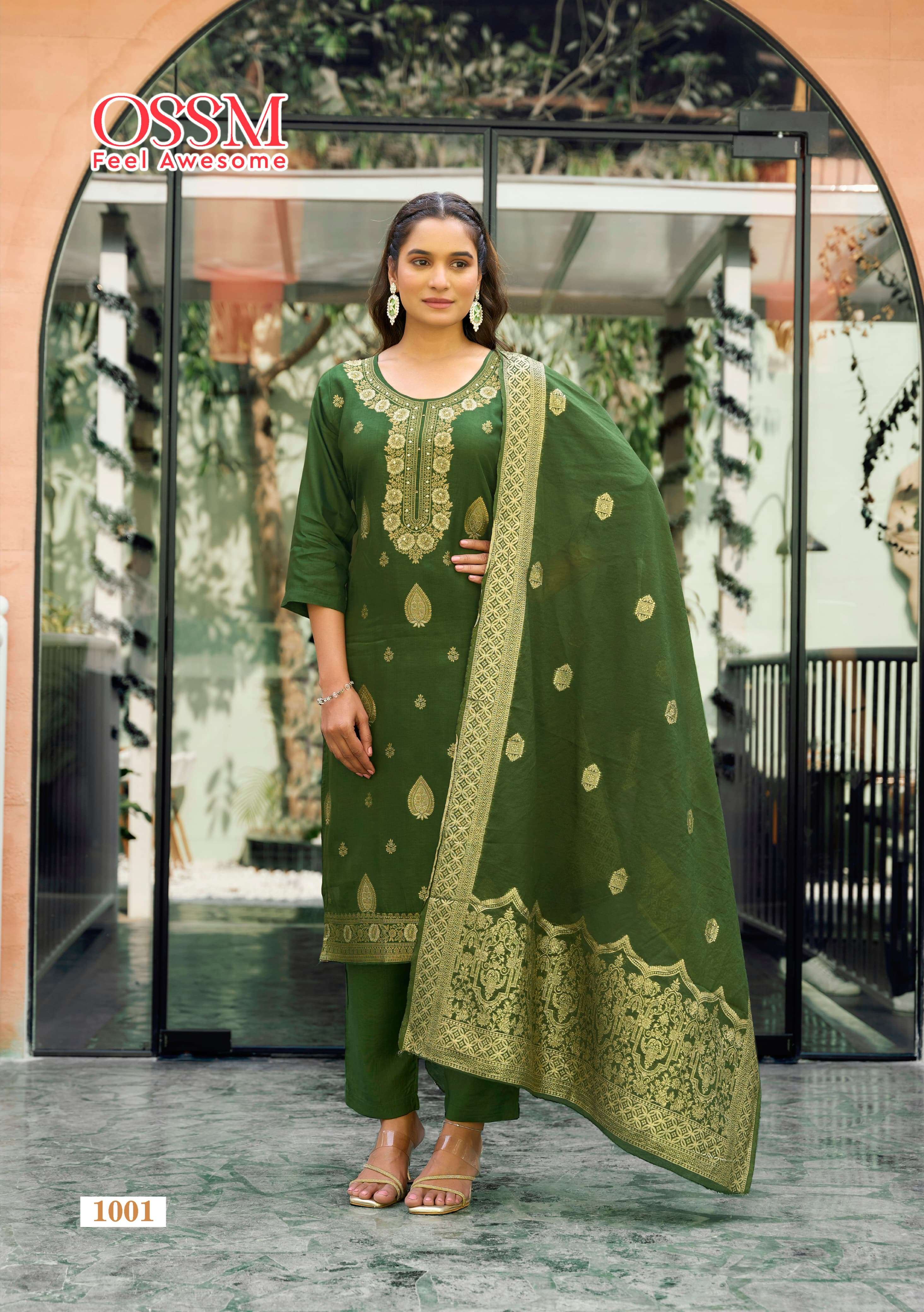 OSSM MISHTI SILK JACQUARD FANCY WORK KURTI COMBO SET 