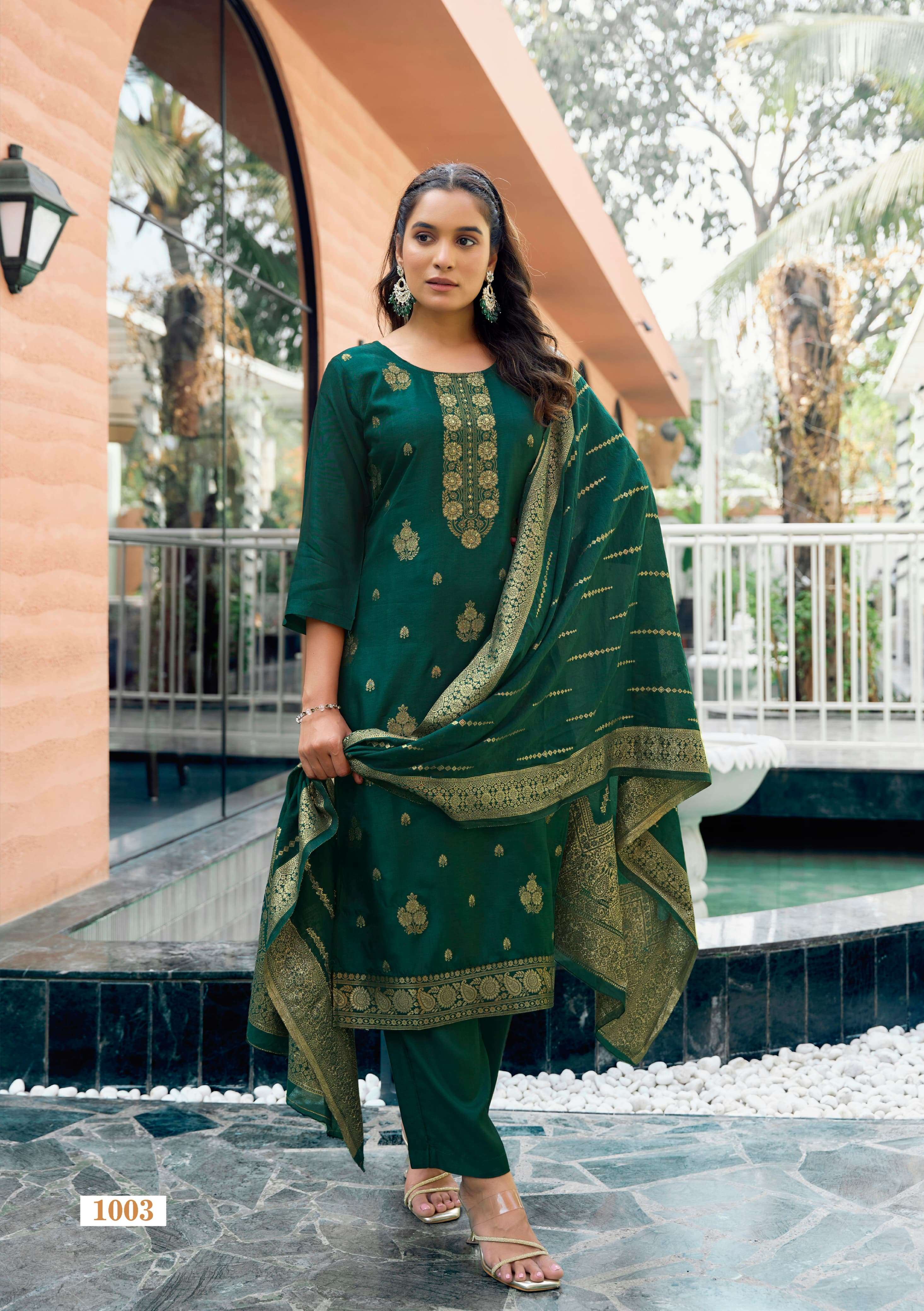 OSSM MISHTI SILK JACQUARD FANCY WORK KURTI COMBO SET 