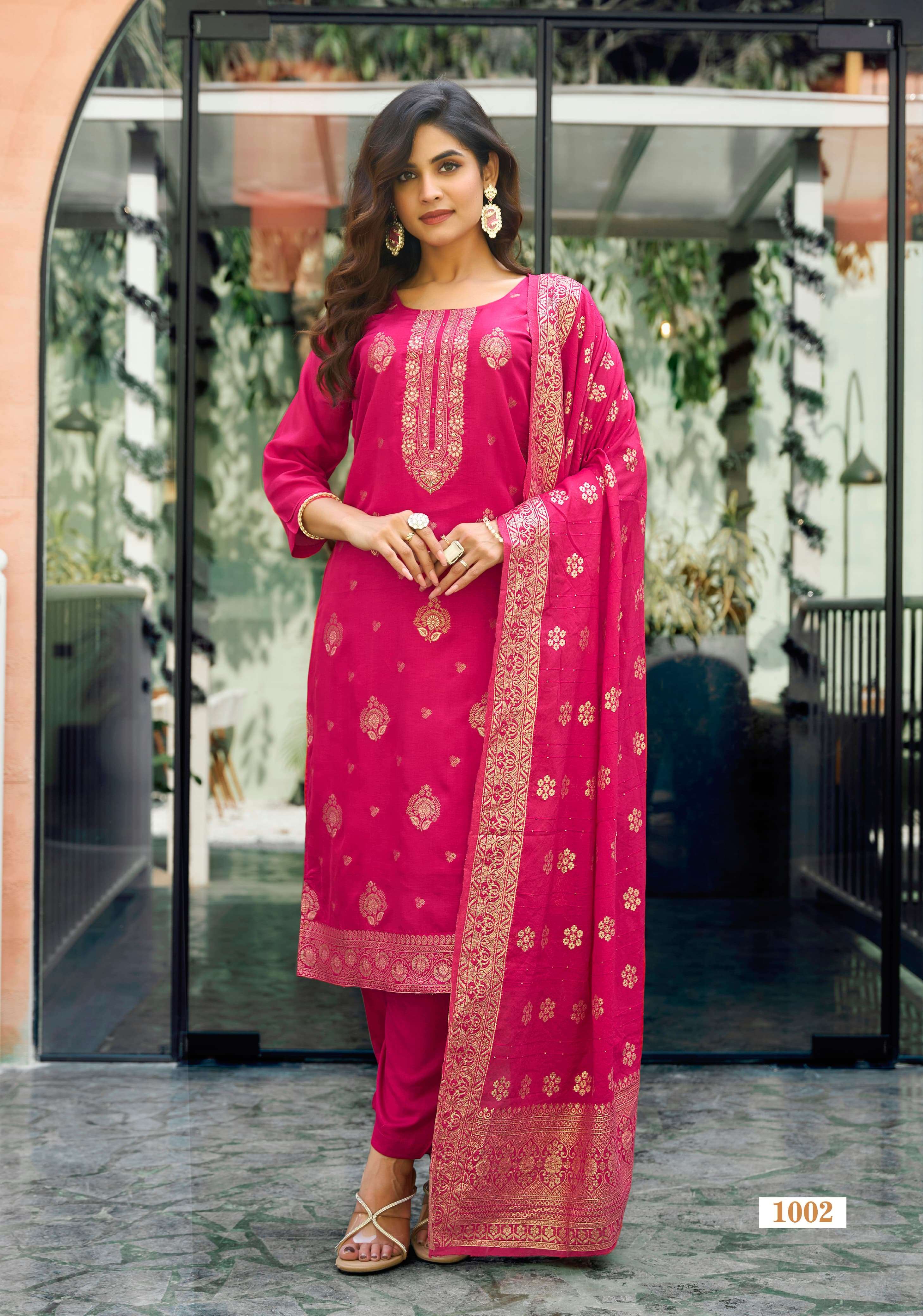 OSSM MISHTI SILK JACQUARD FANCY WORK KURTI COMBO SET 
